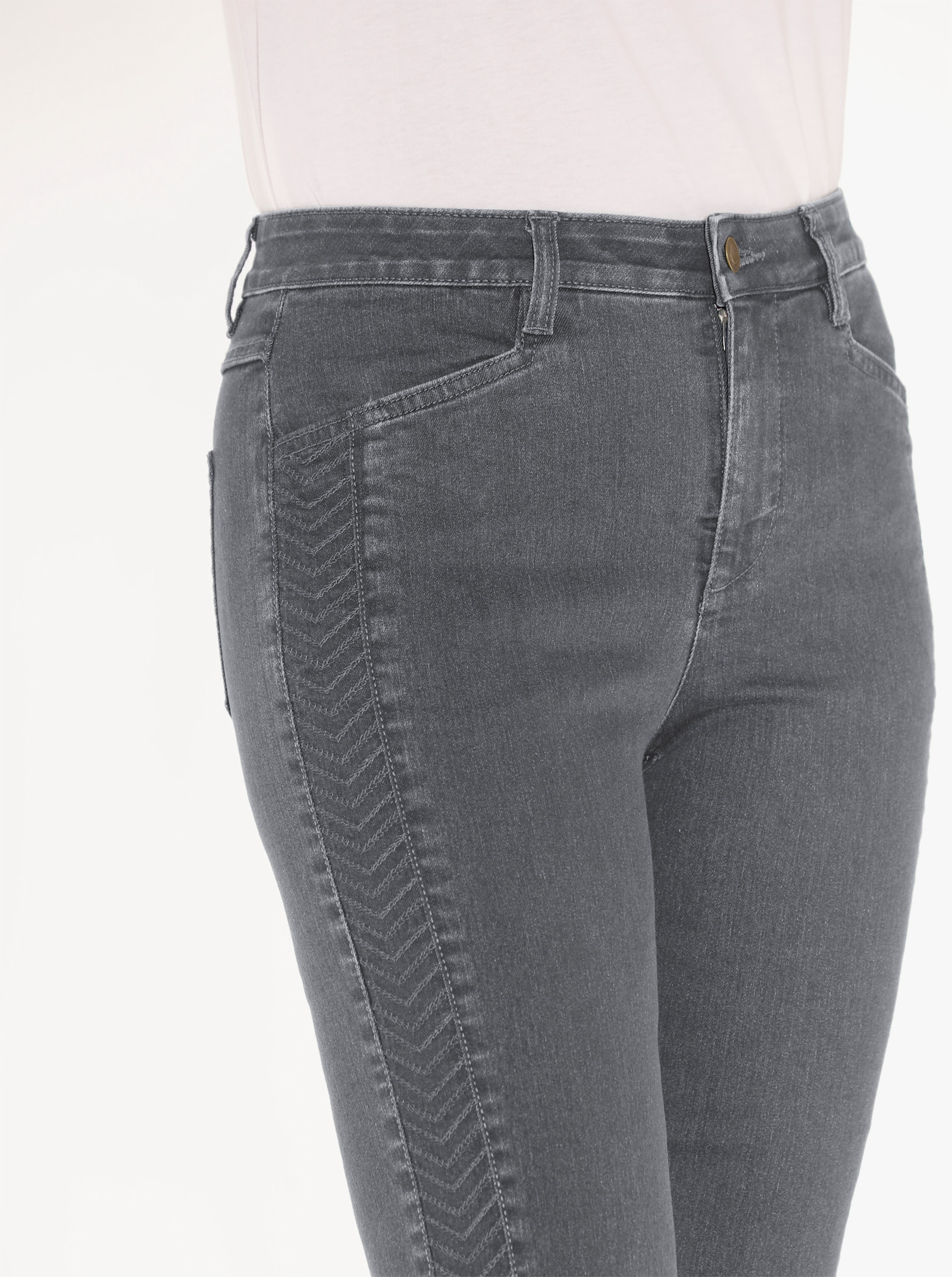 Jeans mit bestickter Seitennaht - stone-grey-denim
