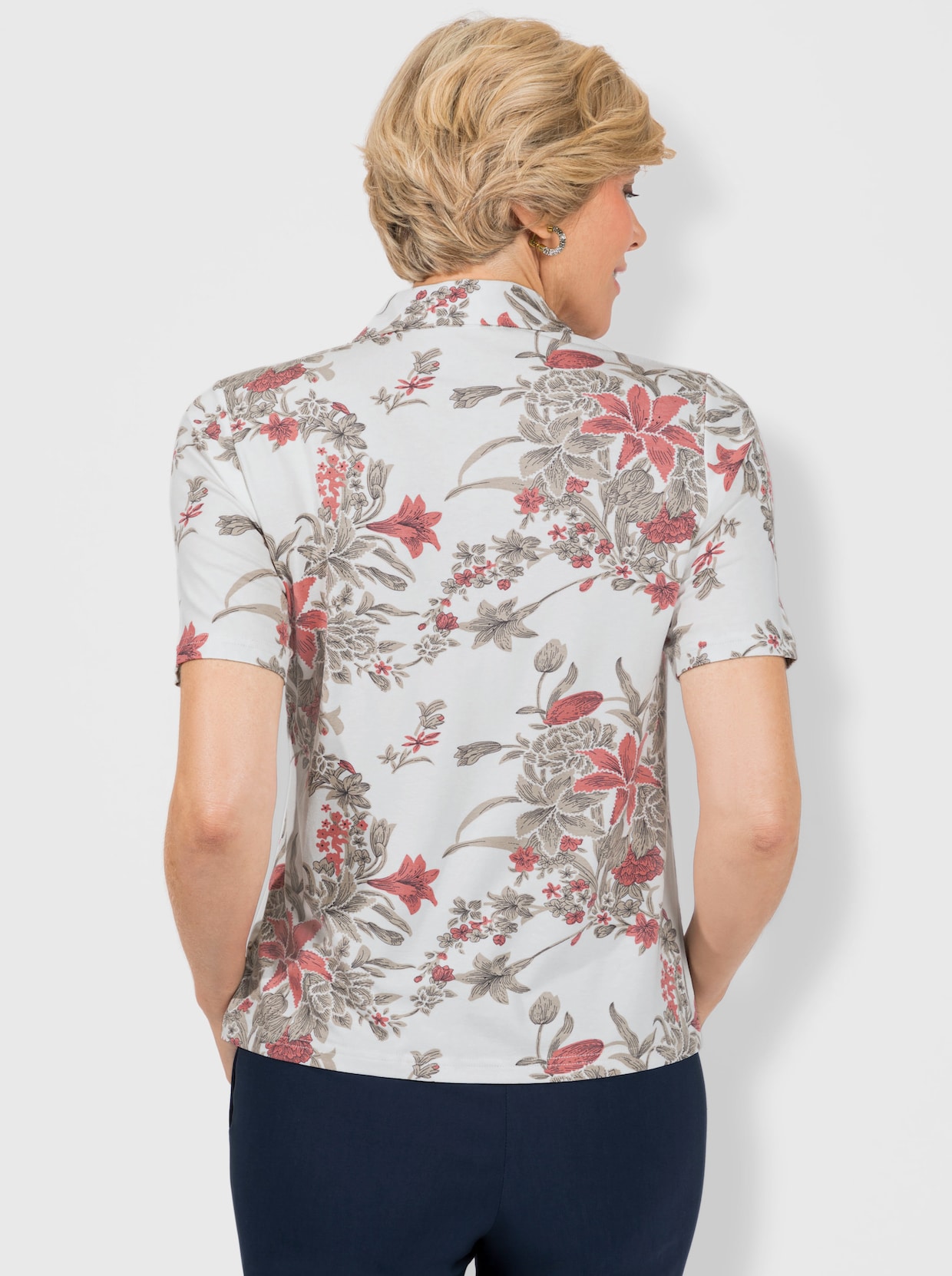 Poloshirt - flamingo/ecru bedrukt
