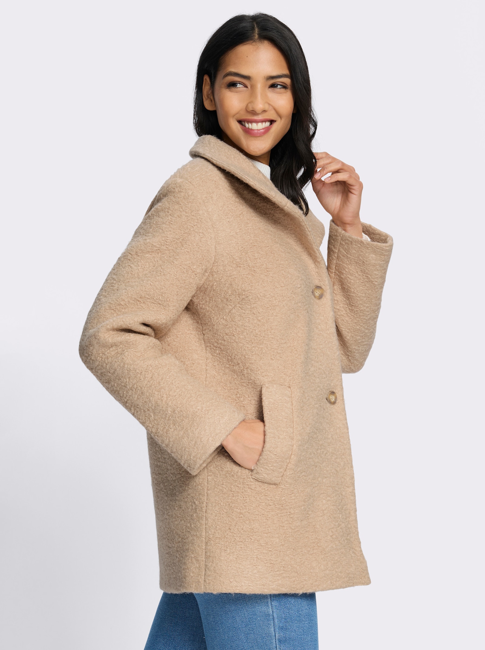 Boucléjacke mit Stehkragen - beige