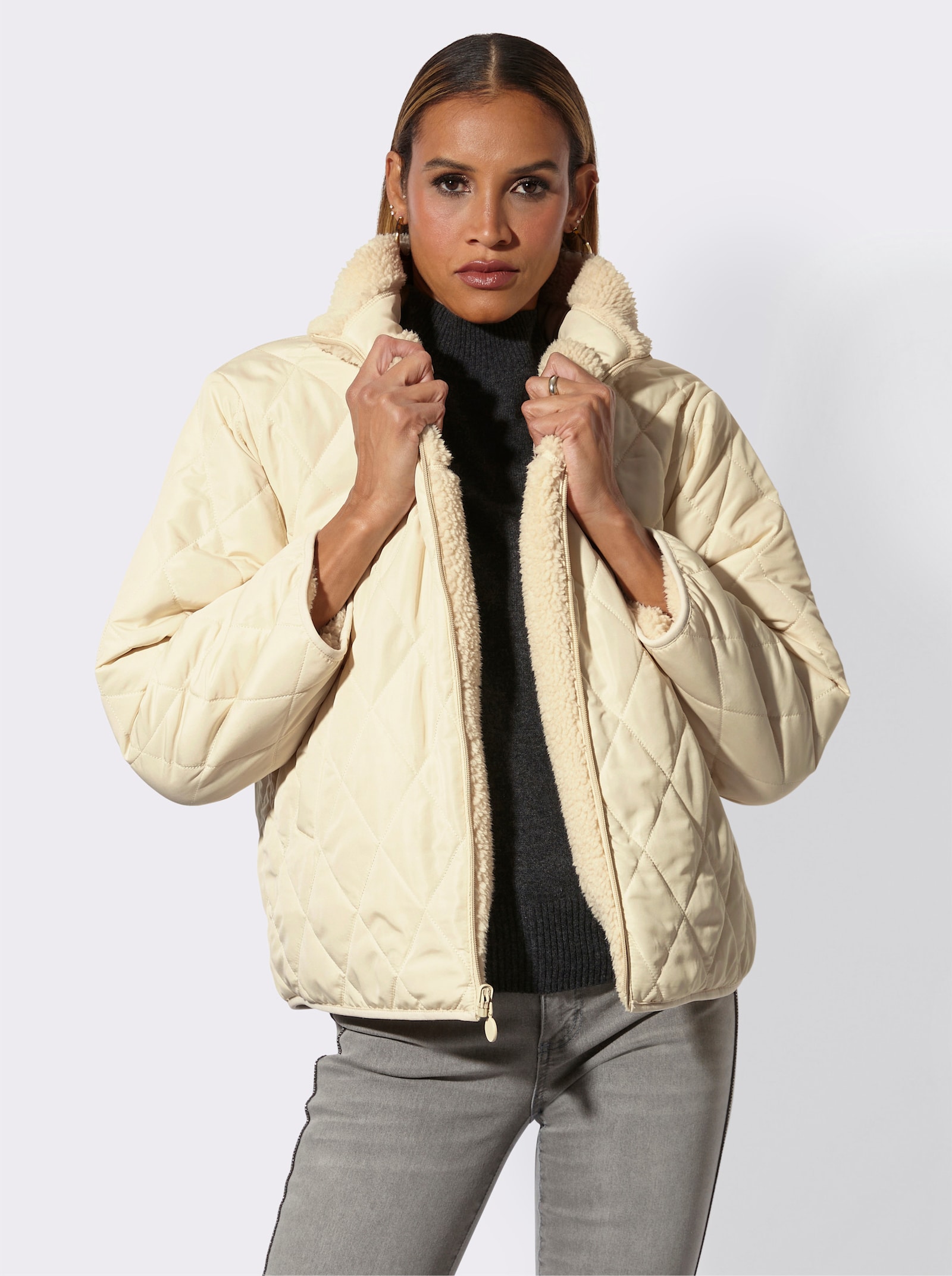 Wendejacke mit Stepp- und Teddyfleece-Seite - champagner