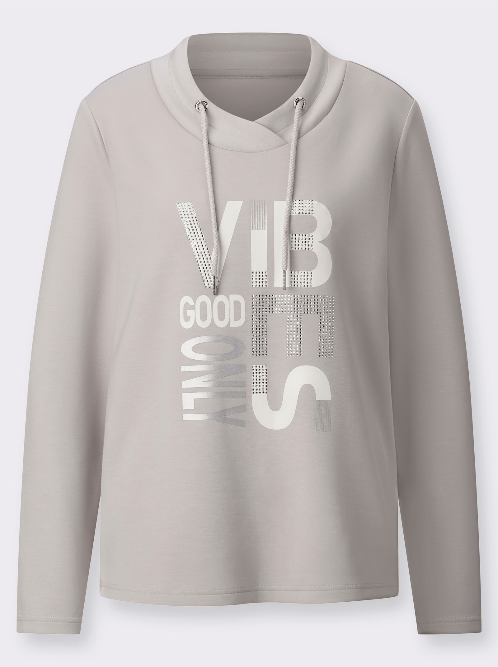 Langarmshirt mit silberfarbigem Print - hellgrau