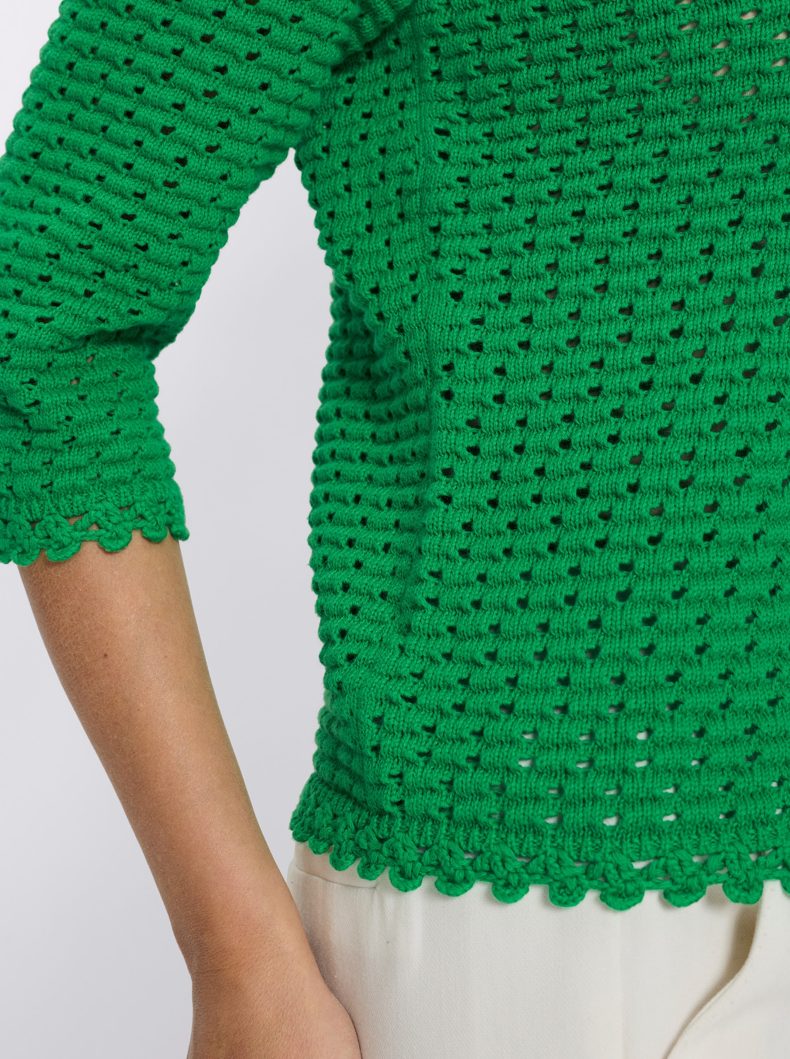 heine 3/4 Arm-Pullover mit Lochmuster - grasgrün