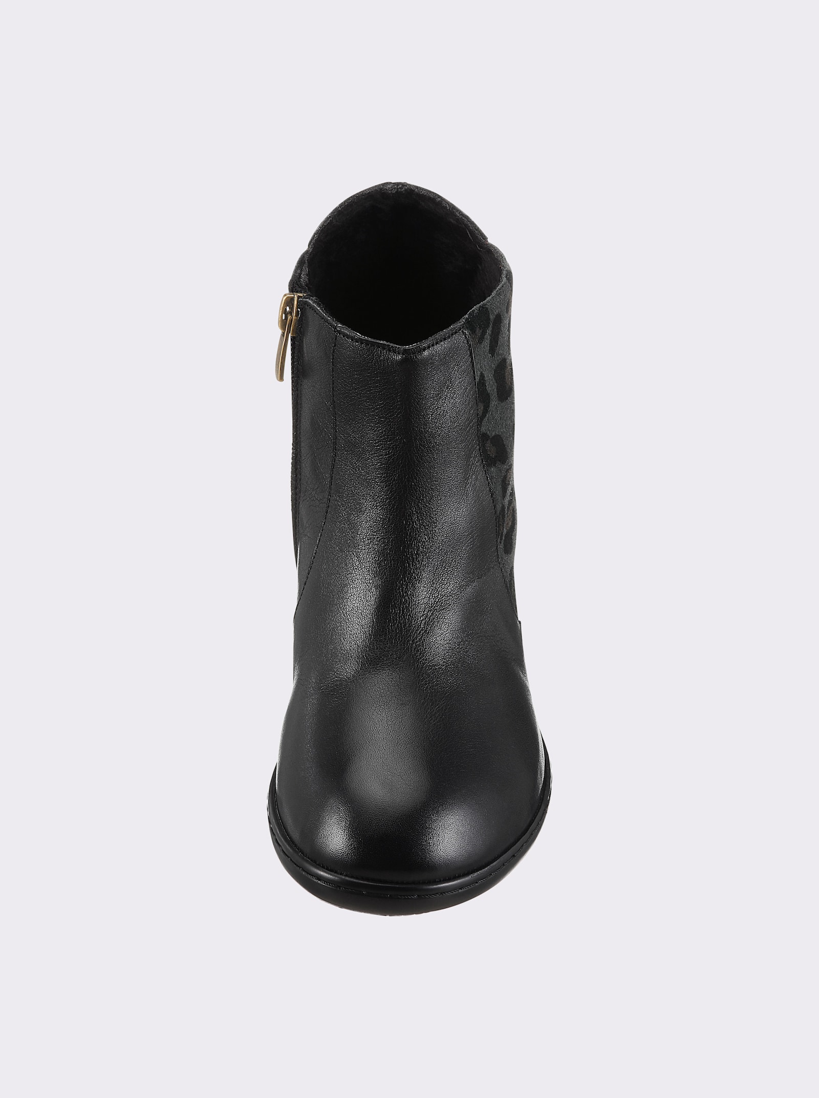 Gemini Stiefelette mit Leo-Muster, Glattleder - schwarz