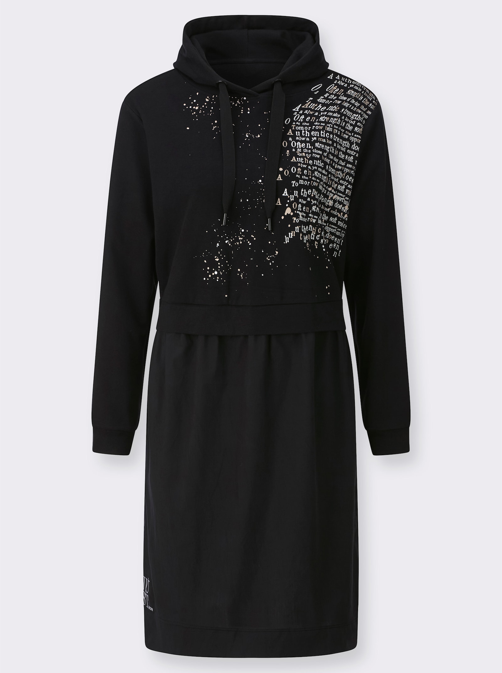 Sweatkleid mit gewebtem Rockteil - schwarz-weiß