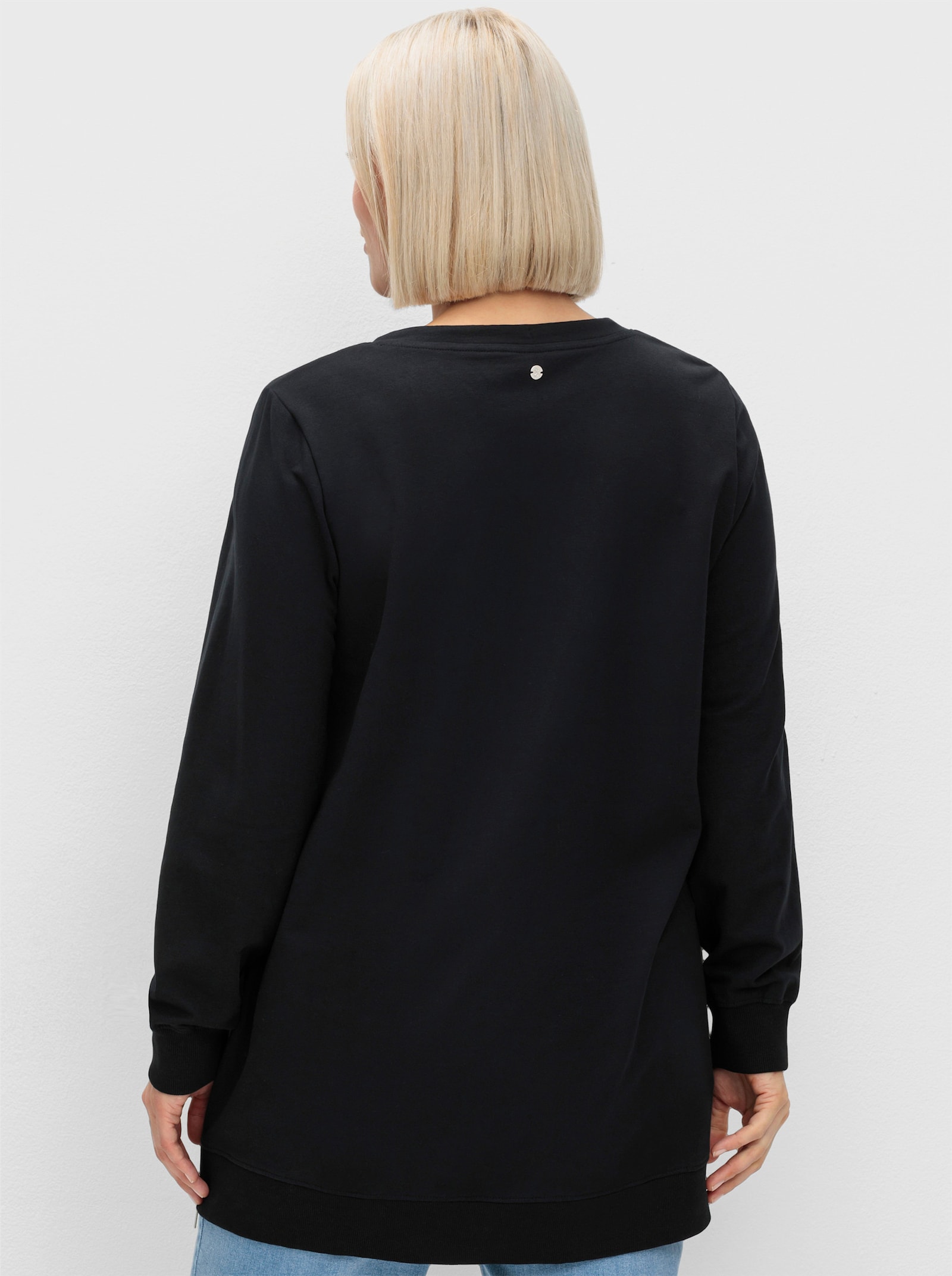 sheego Sweatshirt mit Reißverschlüssen - schwarz