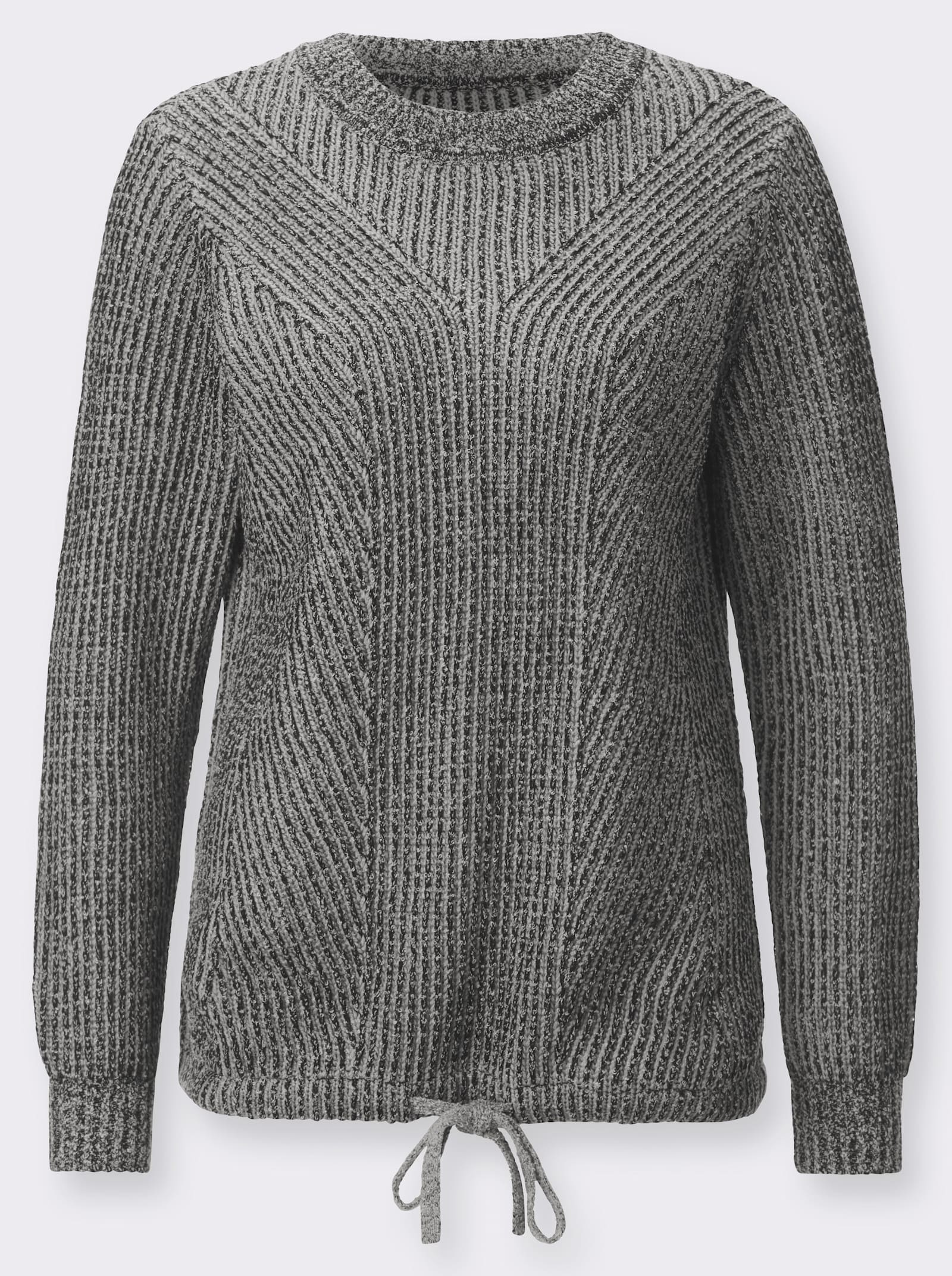 Bouclé-Pullover in Strickstruktur - schwarz-steingrau-meliert