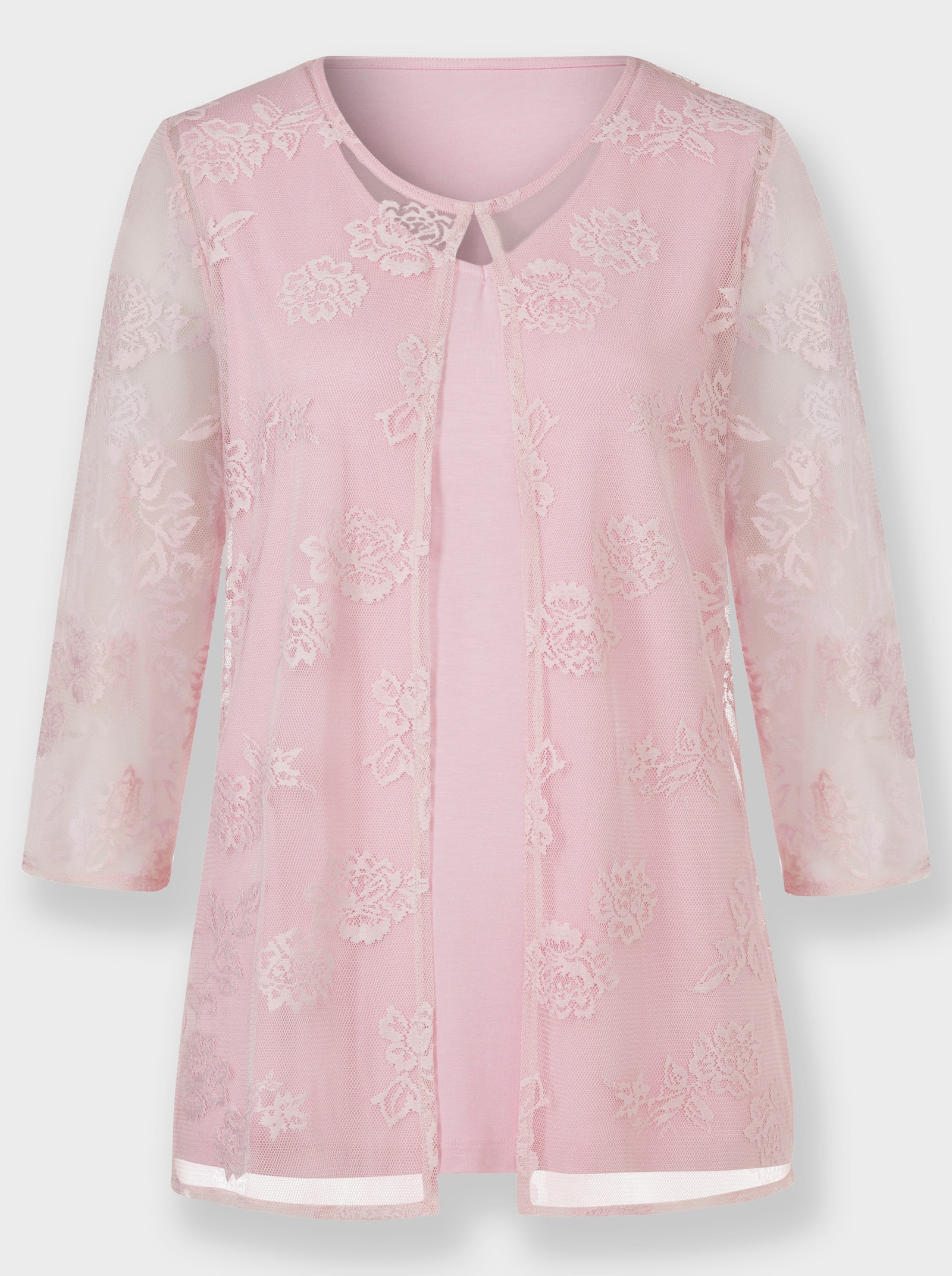 2-in-1-shirt met bloemenkant - roze
