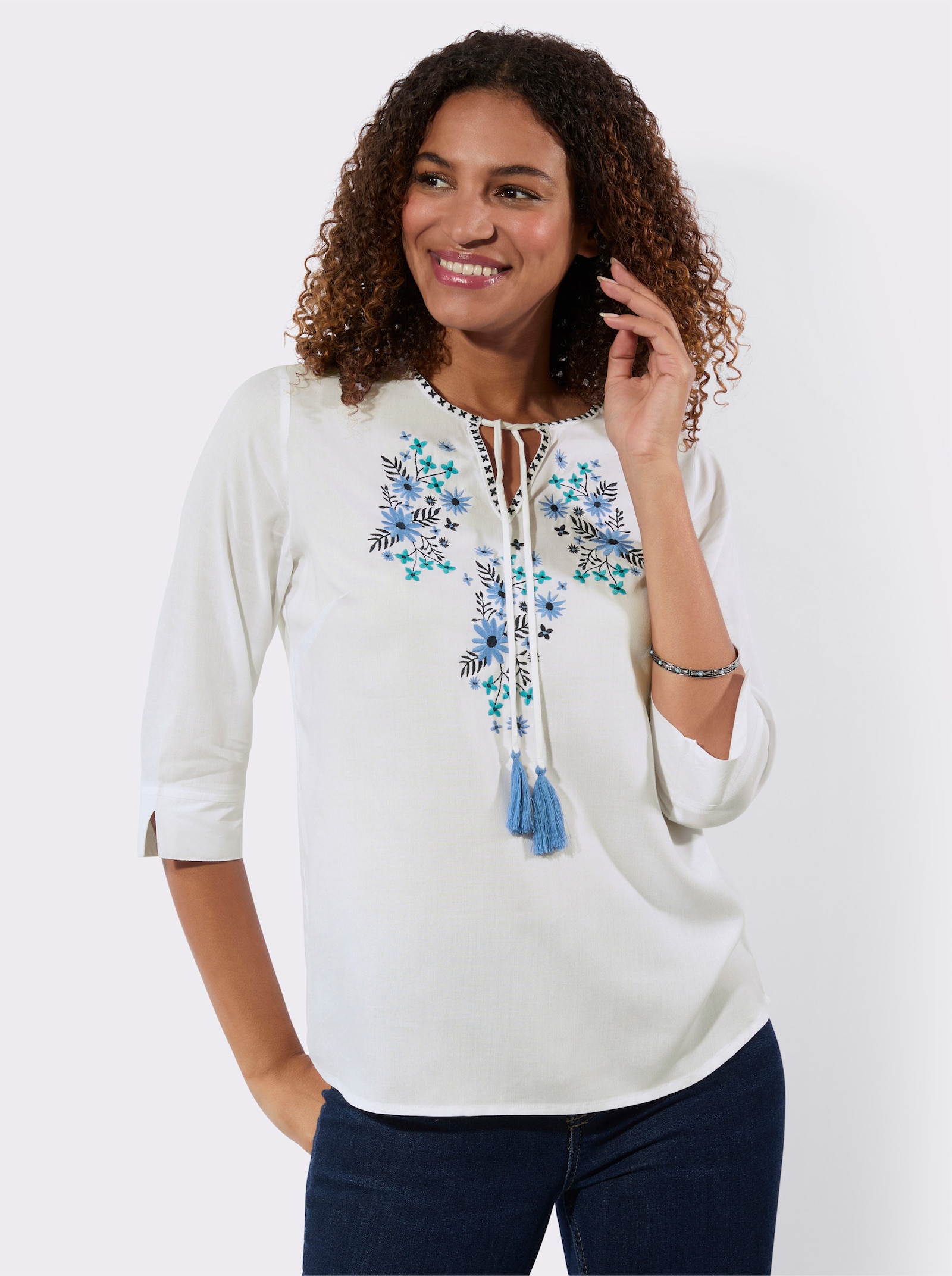 Tuniek met bindstrikjes - wit/middenblauw