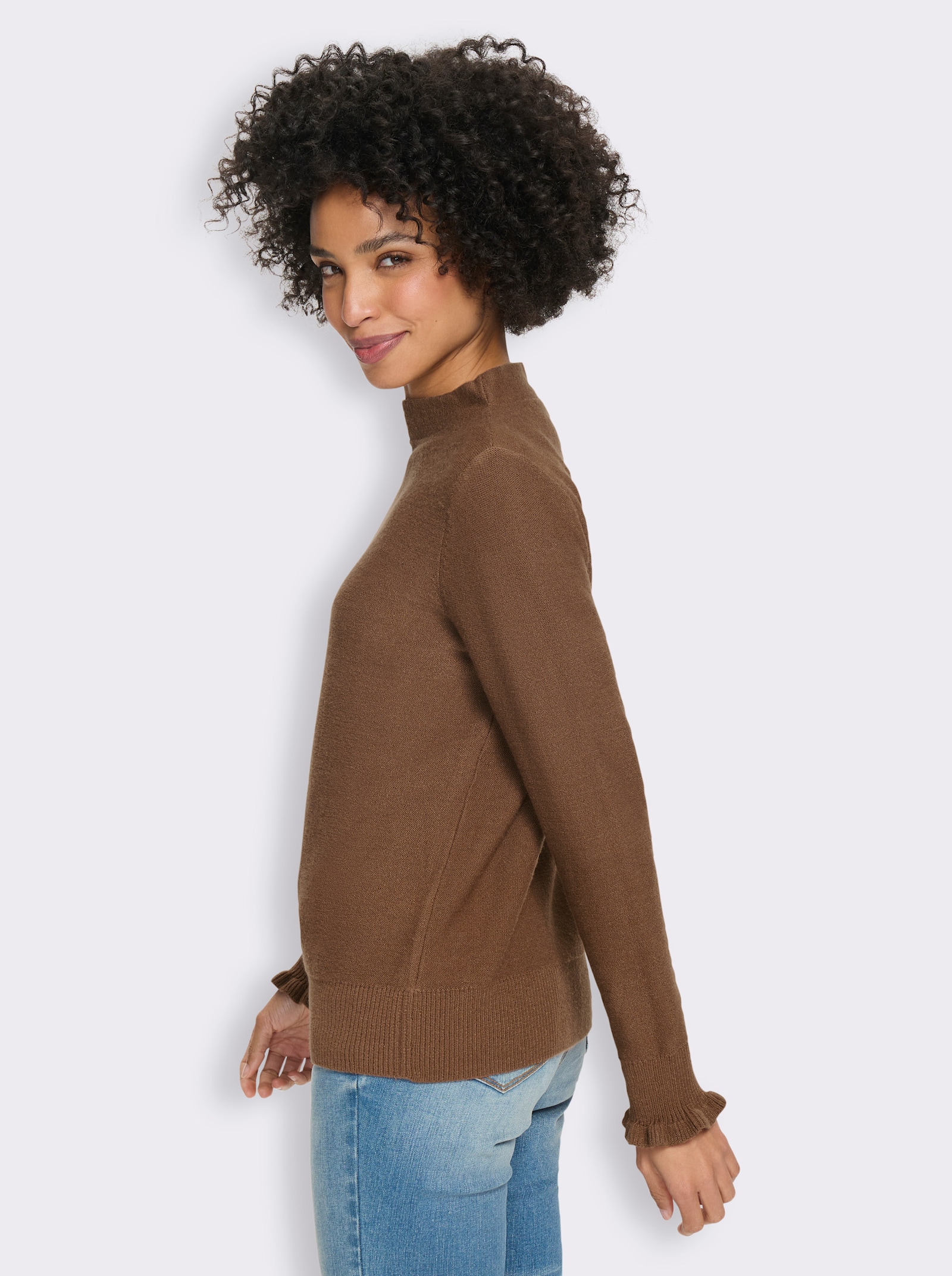 heine Pullover mit Rüschen - braun