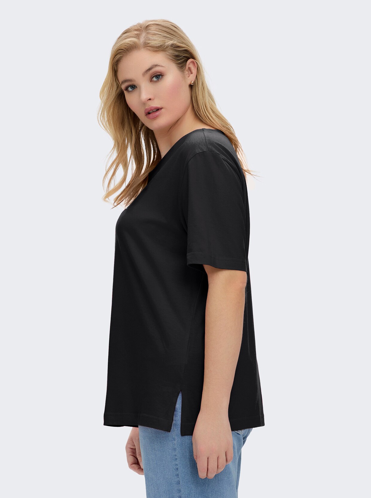 Kurzarmshirt mit Muschel-Druck - schwarz