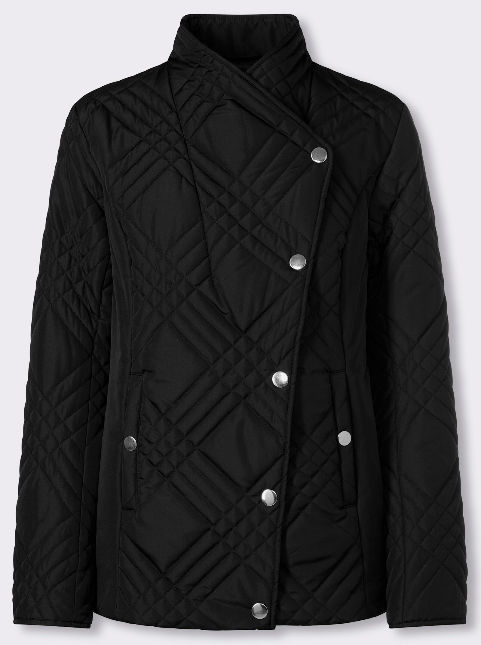 Steppjacke mit asymmetrischer Knopfleiste - schwarz