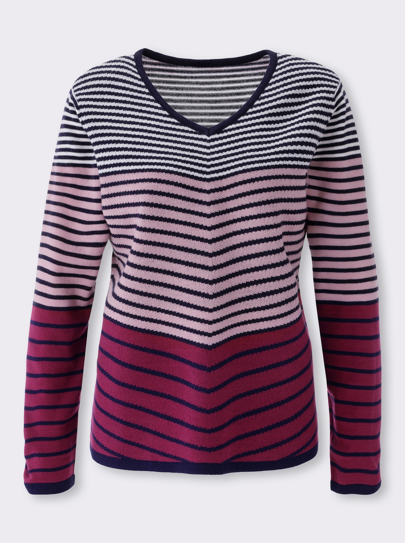 Langarm-Pullover mit Ringel-Muster, Jacquard - mauve-marine-geringelt