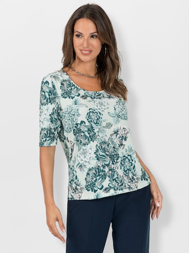 Print-Shirt mit floralem Dessin - ecru-jade-bedruckt