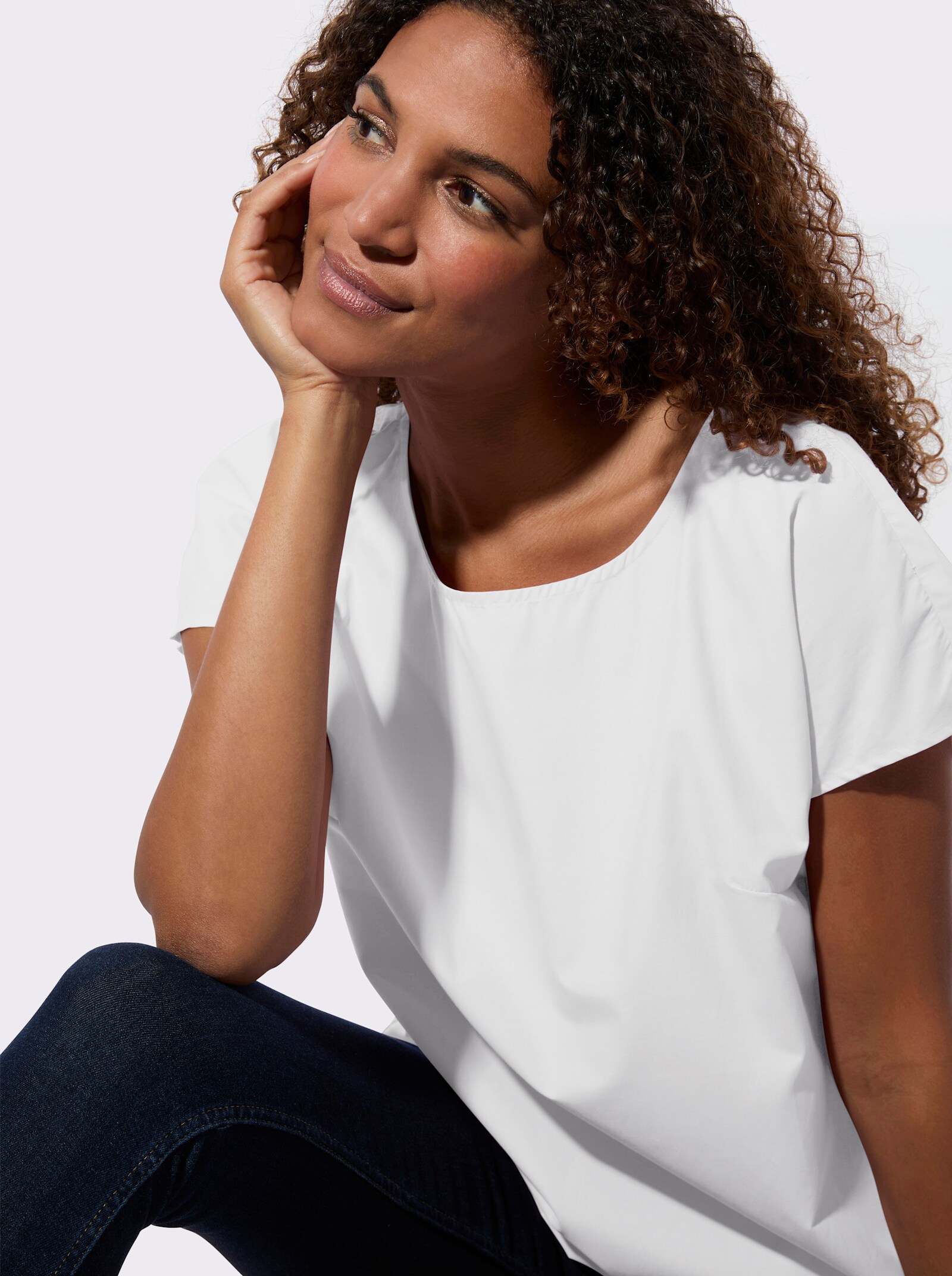 Baumwollbluse mit überschnittenen Schultern - ecru