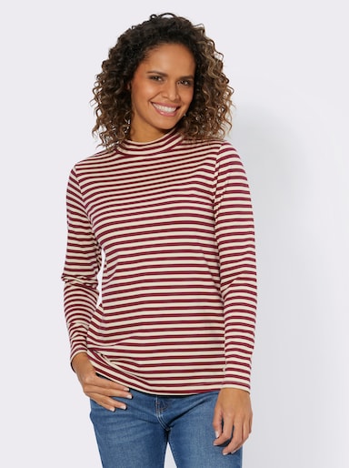 Stehkragenshirt mit Ringel-Druck - bordeaux-sand-meliert