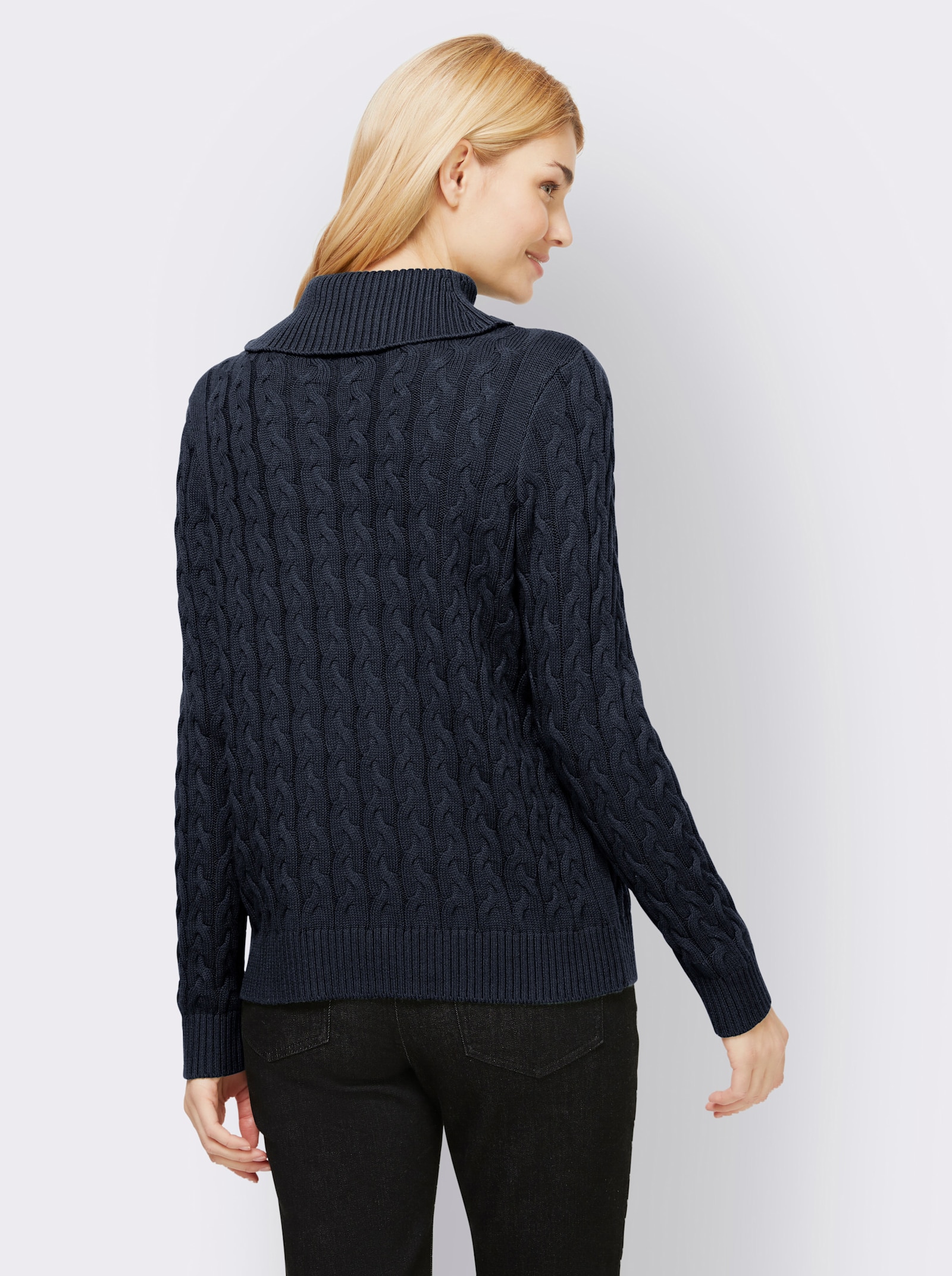 heine Feinstrickpullover mit Zopfmuster - marine
