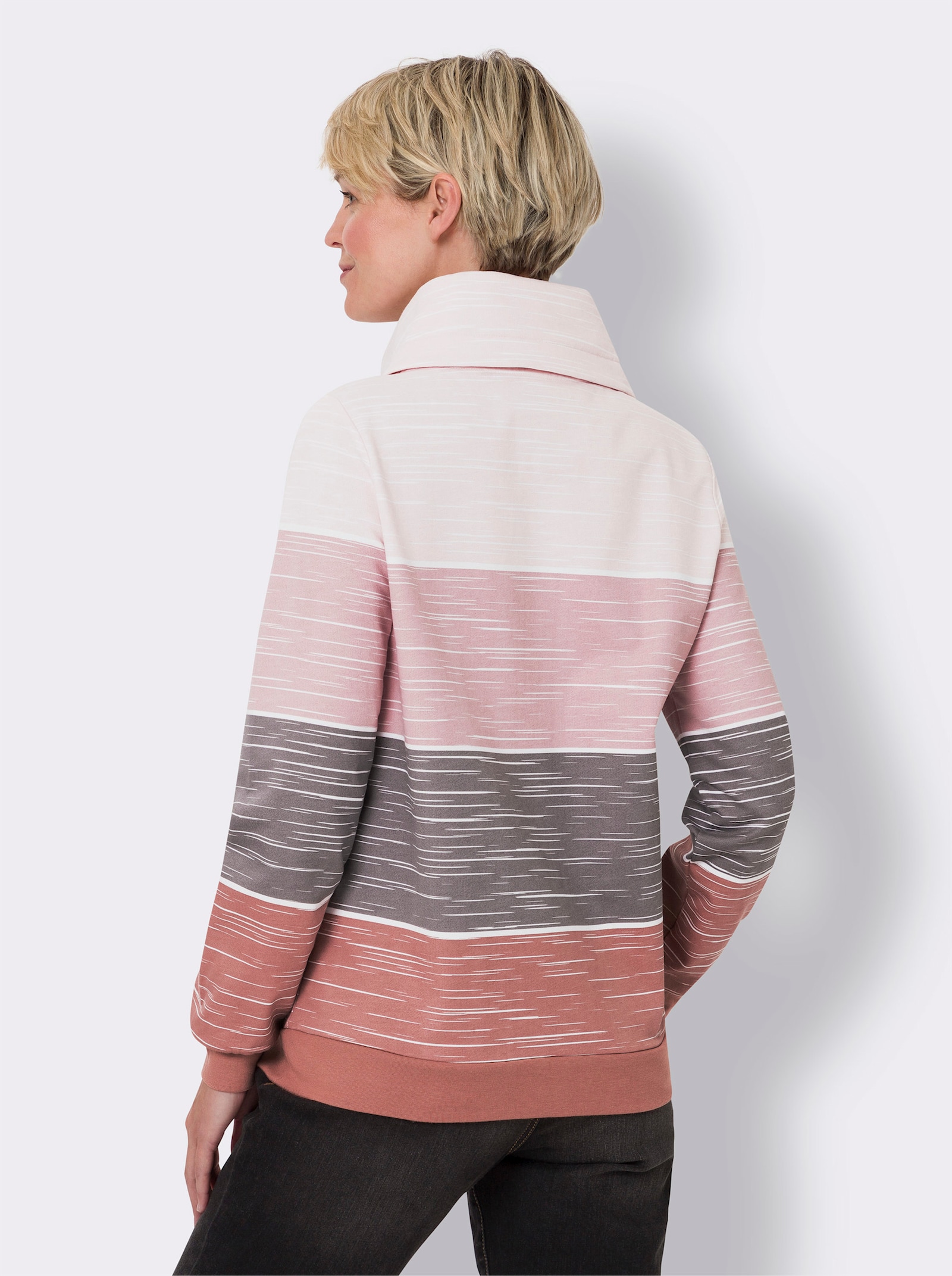 Sweatshirt mit überlappendem Rollkragen - rosenholz-hellrosé-bedruckt