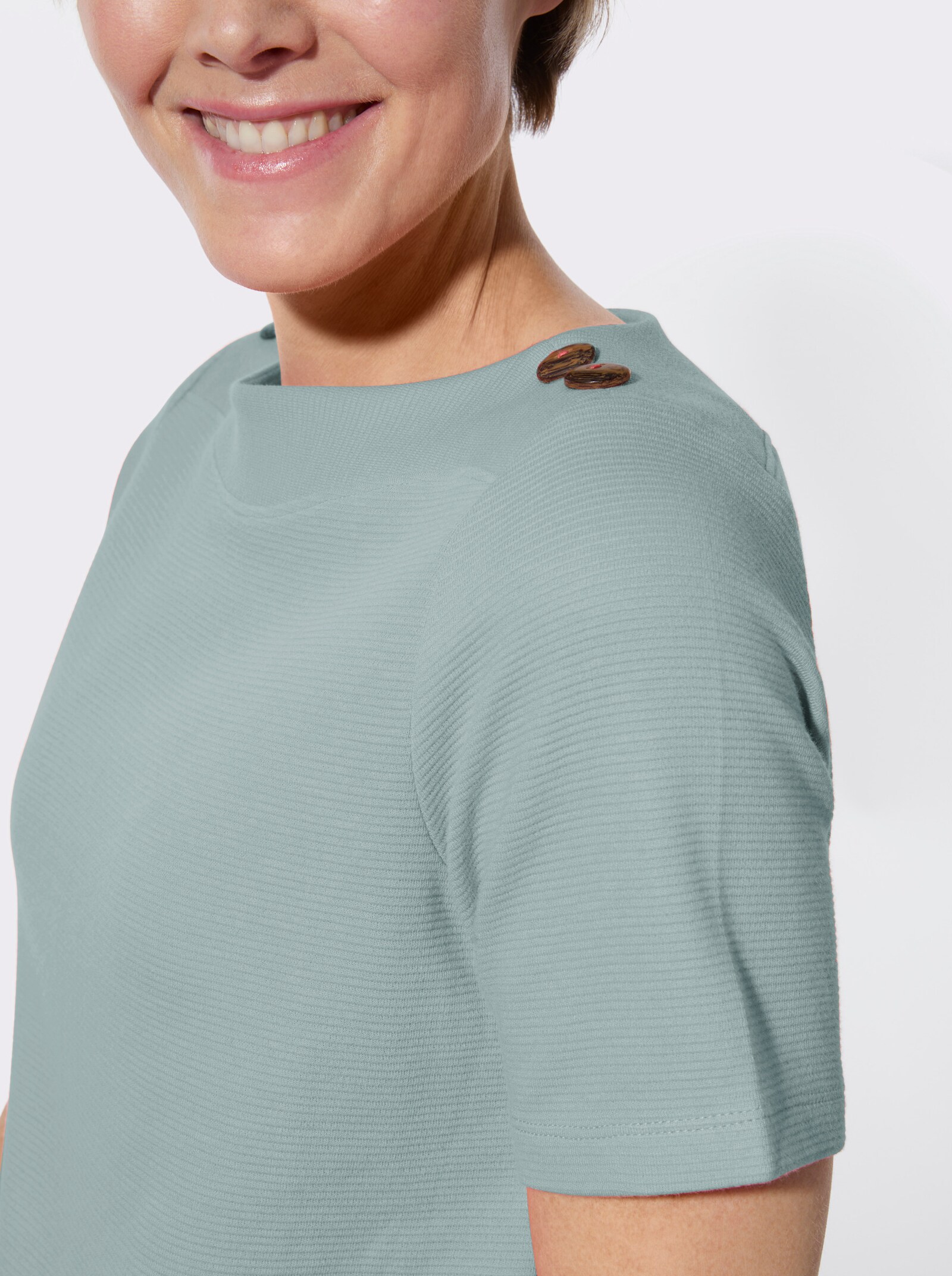 Kurzarmshirt mit Struktur-Jacquard - kalkmint