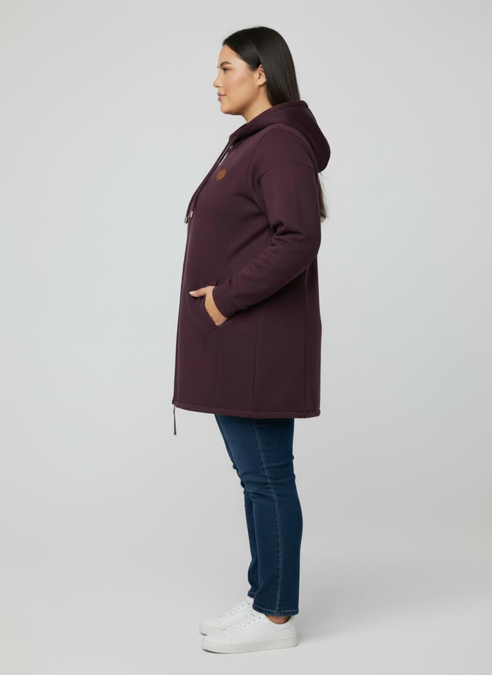 Sweatjacke mit 2-Wege-Reißverschluss - burgund