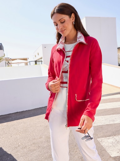 Shirtjacke mit aufgesetzten Pattentaschen - rot-ecru