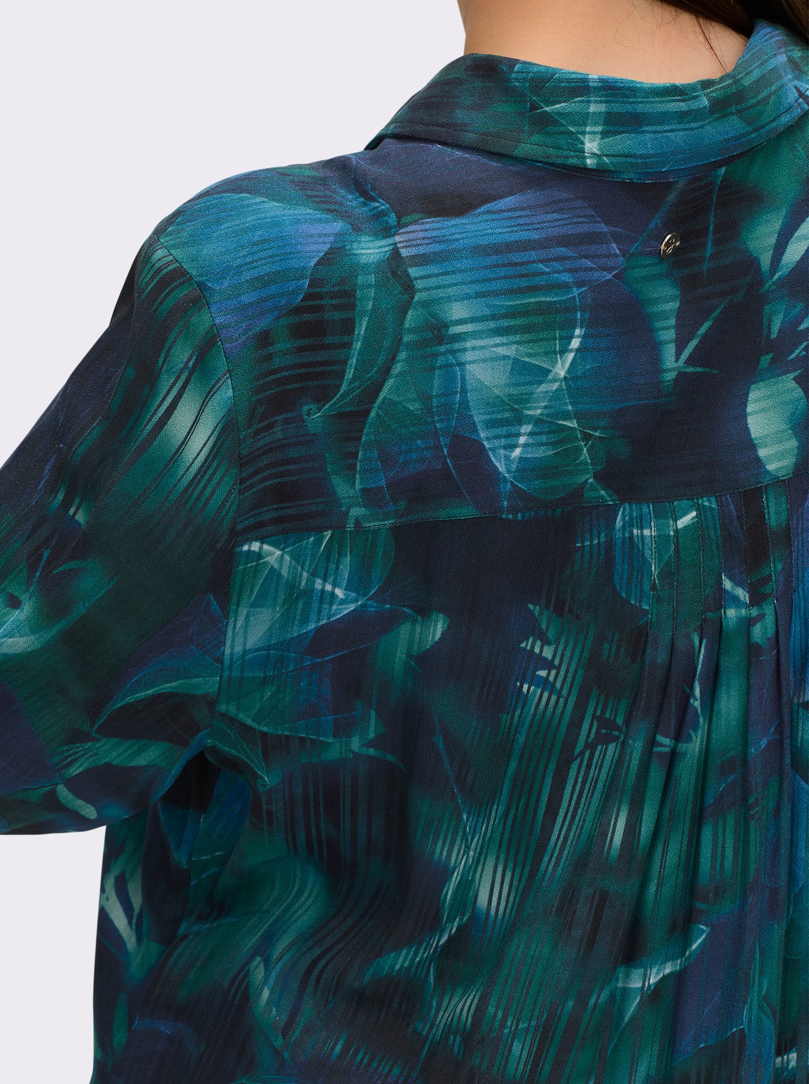 sheego Longbluse mit Blumenprint und Streifen - tiefblau-bedruckt