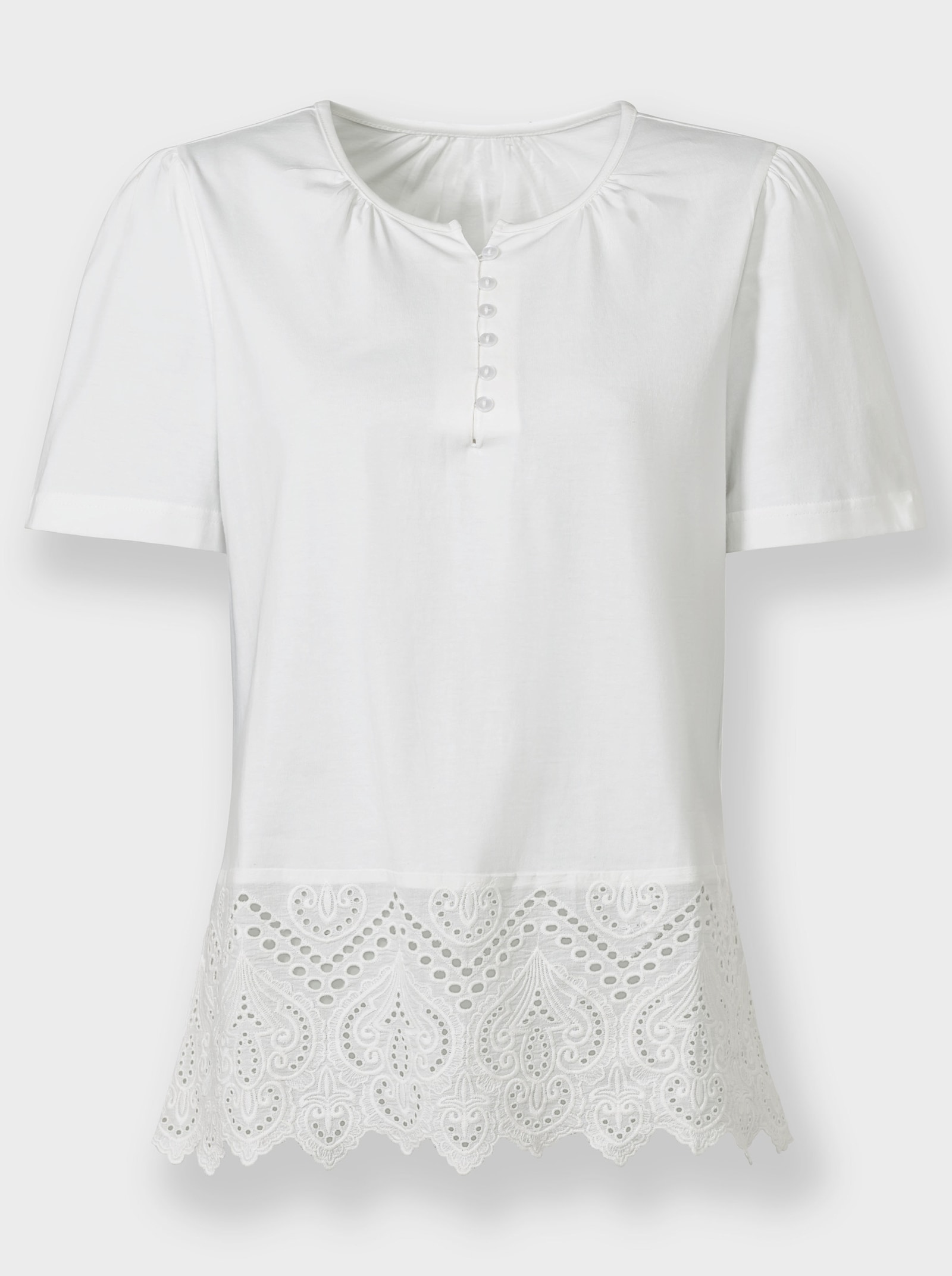 Spitzenshirt mit Lochstickerei - ecru