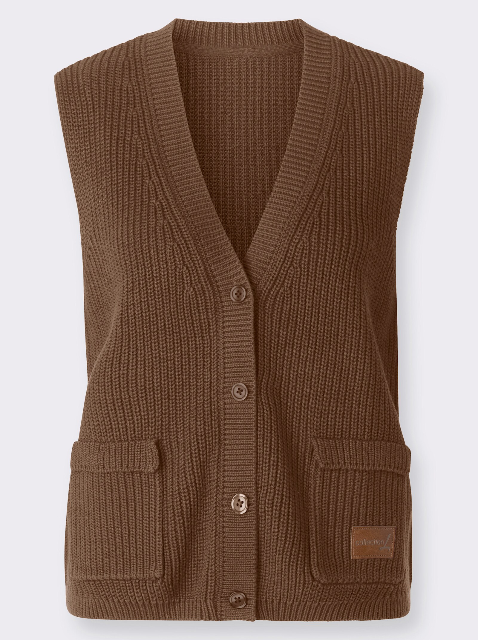 Strickweste mit Ripp-Abschlüssen - braun