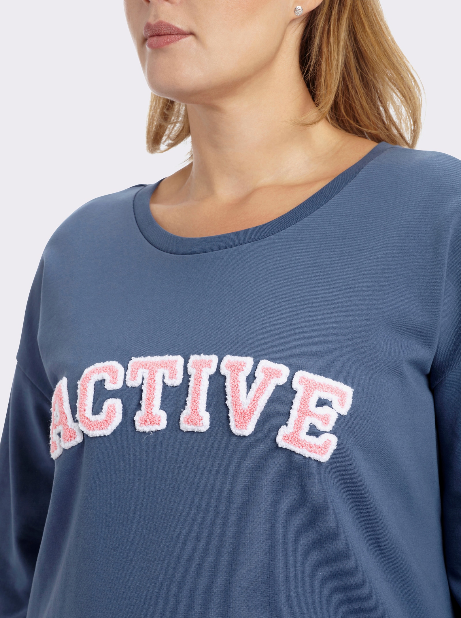 sheego Sweatshirt mit Flockprint - rauchblau-hellblau-bedruckt