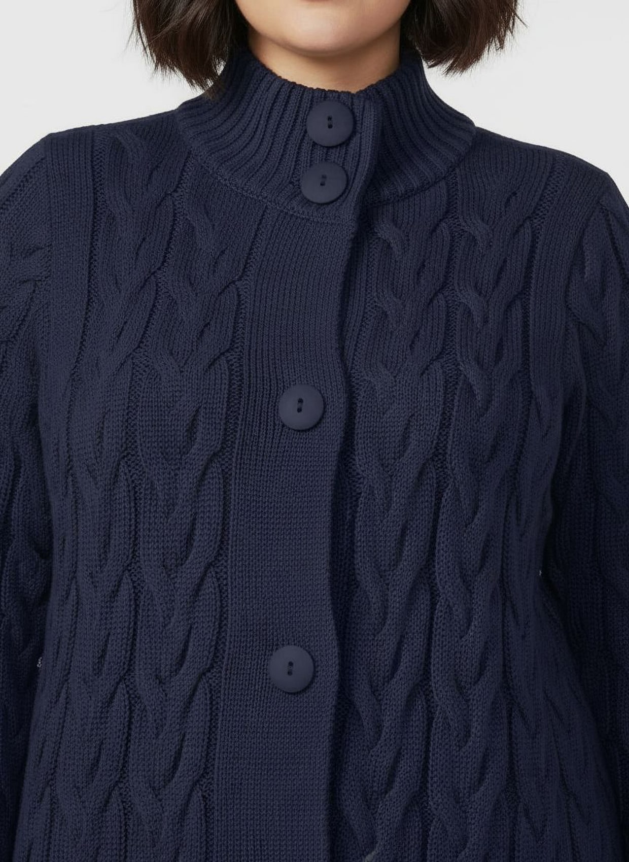 Longstrickjacke mit Zopfmuster - marine