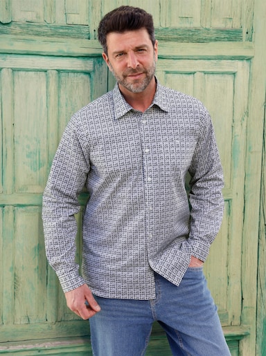 Marco Donati Langarmhemd mit Kentkragen, Baumwolle - anthrazit-gemustert