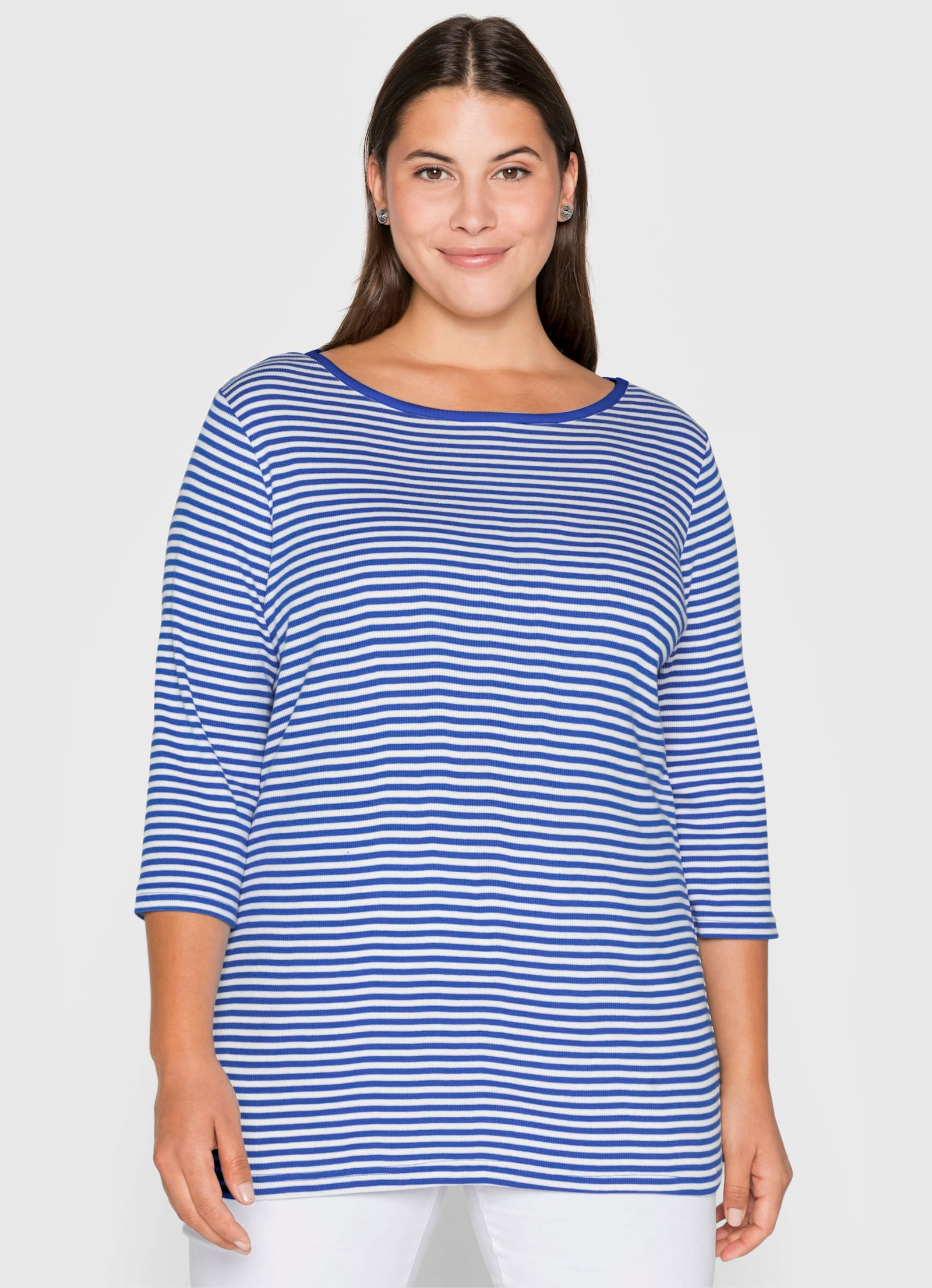 sheego Streepjesshirt met 3/4-mouwen - koningsblauw