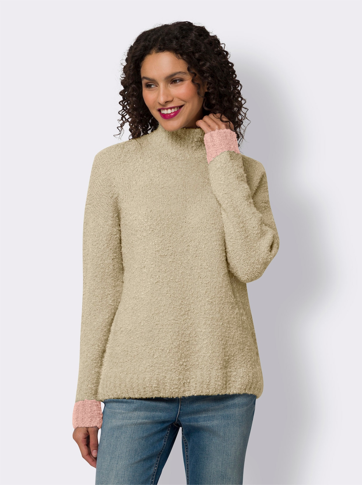 heine Trui met opstaande kraag - beige gemêleerd
