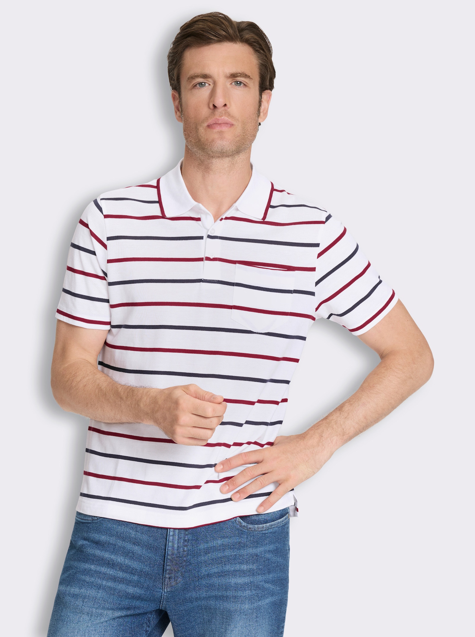 Poloshirt in Pikee-Qualität - weiß-gestreift