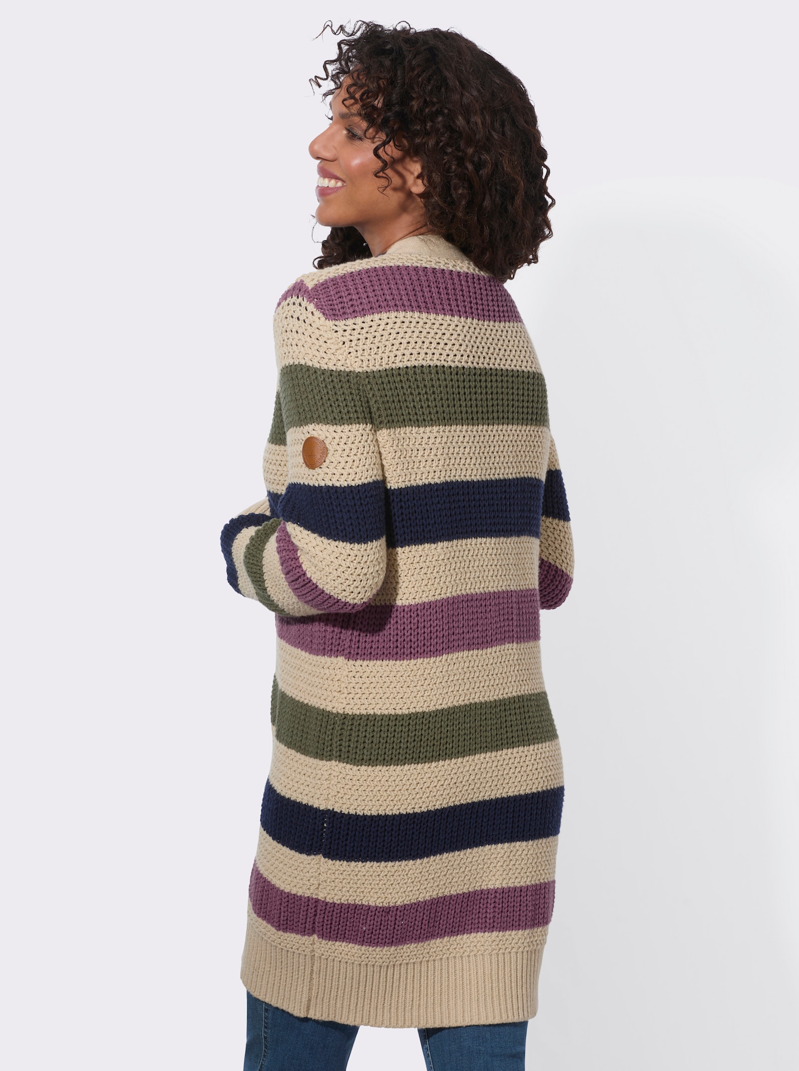 Strickjacke in verschlussloser Form - sand-khaki-geringelt