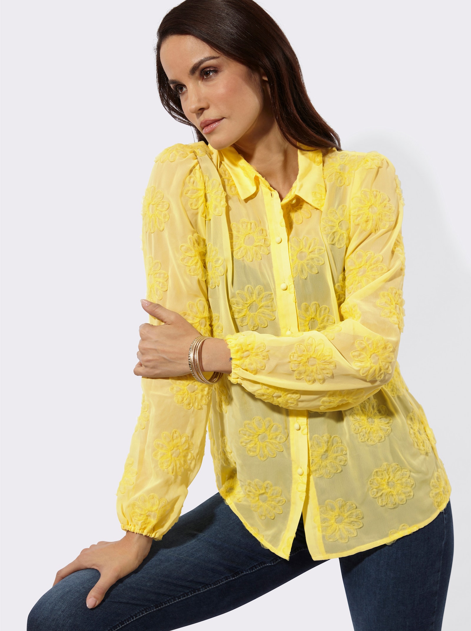 Hemdbluse mit weiten Ärmeln - zitrone