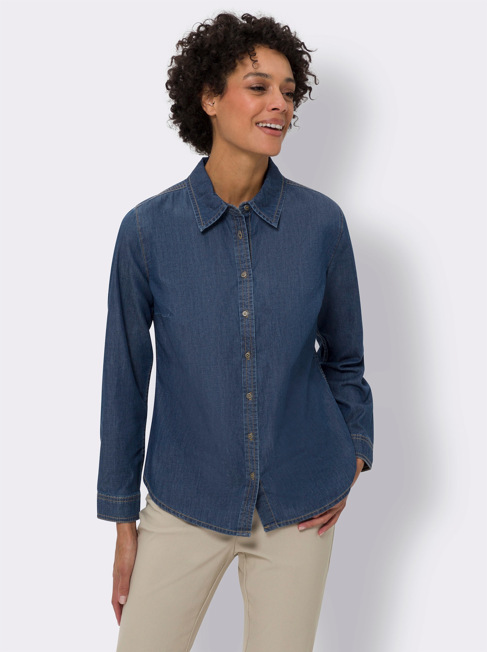 Jeansblouse met metalen knopen - blue-stonewashed