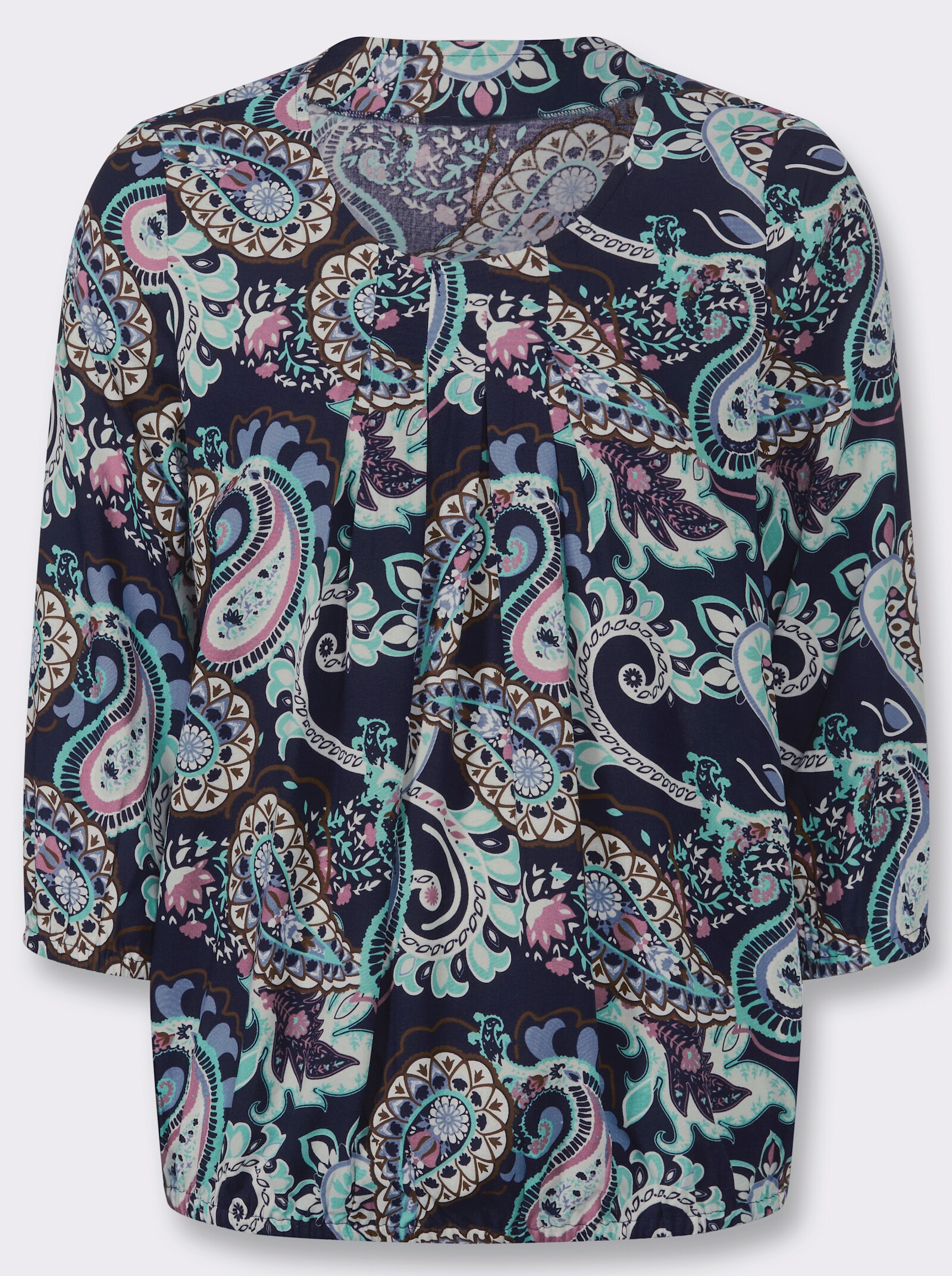 Druckbluse mit Gummibündchen - marine-bedruckt