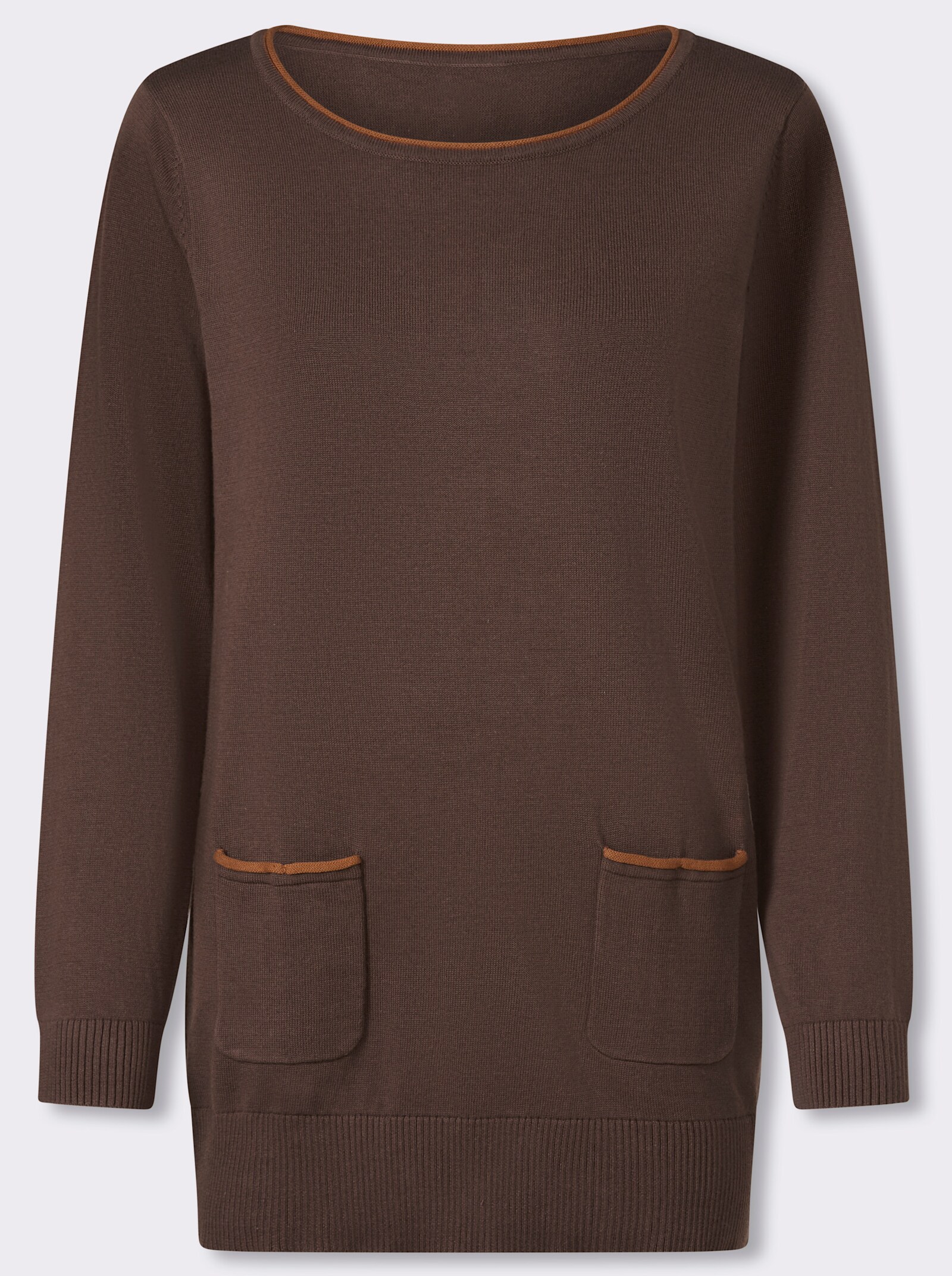Longpullover mit Kontrast-Rollsaum - schoko