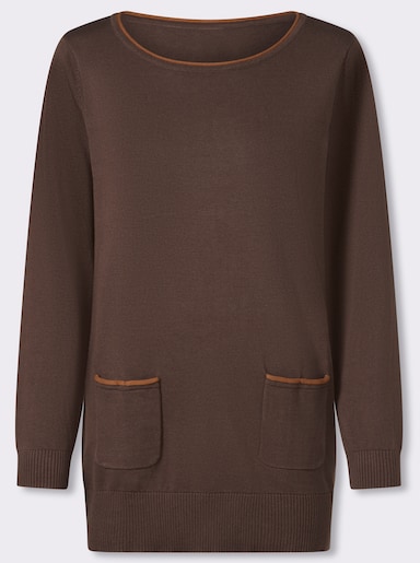 Longpullover mit Kontrast-Rollsaum - schoko