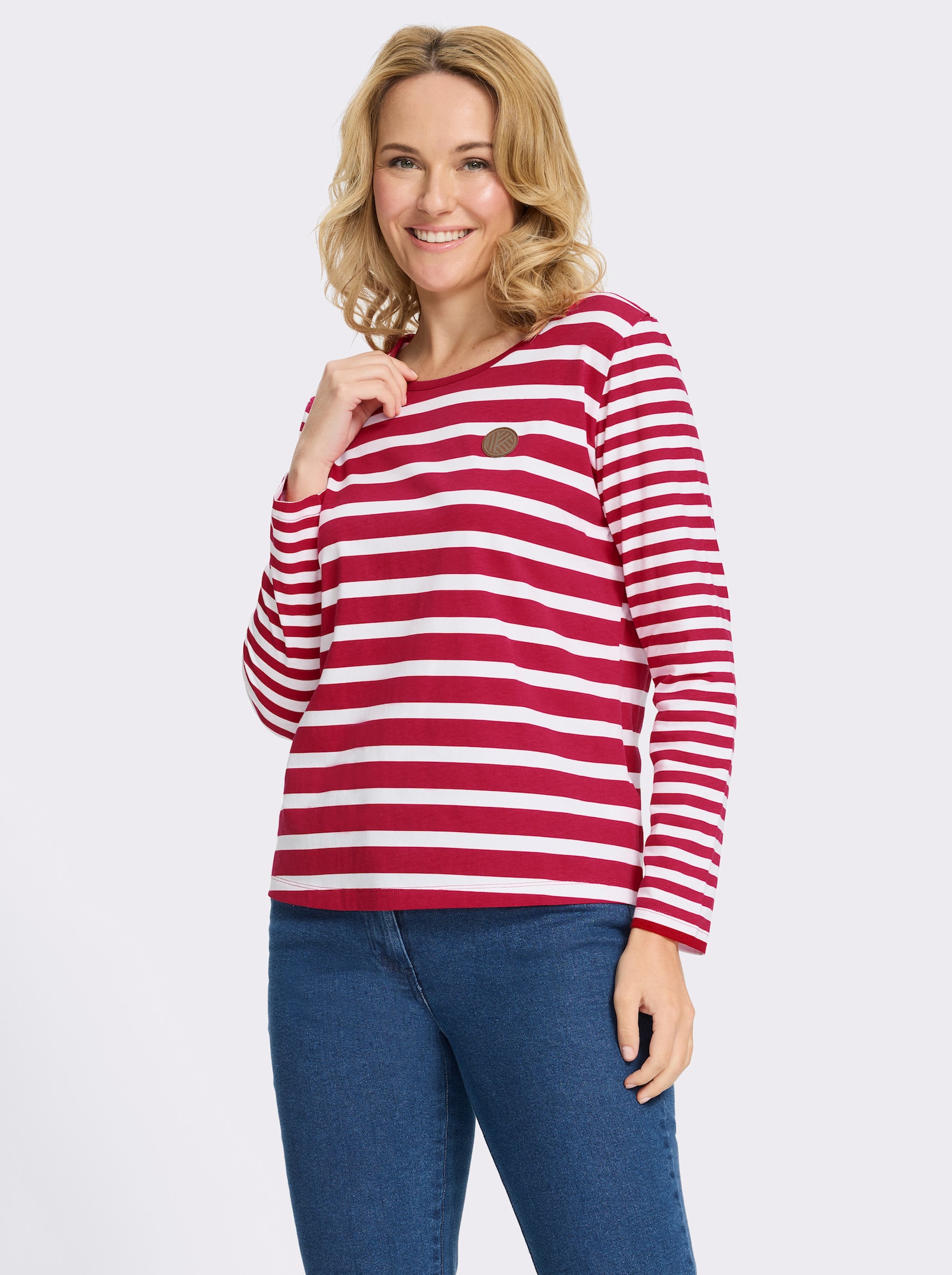 Langarmshirt aus reiner Baumwolle, gestreift - rot-weiß-geringelt