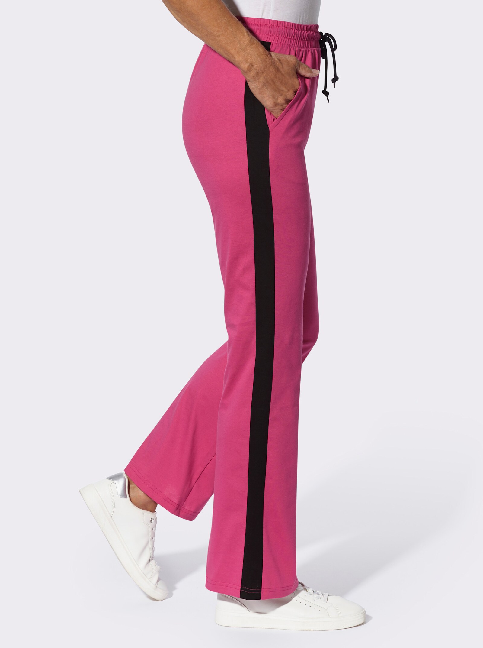 Freizeithose mit kontrastfarbenen Galonstreifen - fuchsia-schwarz