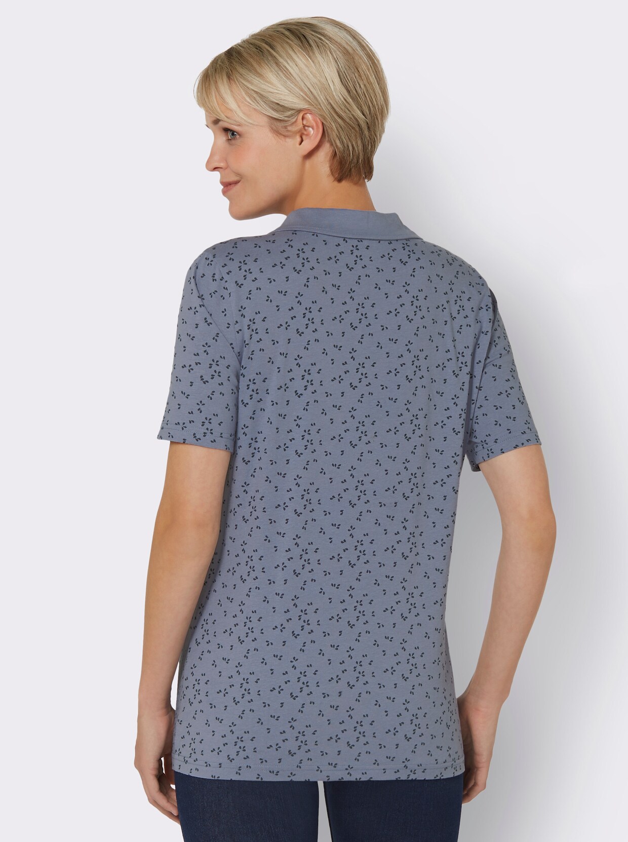 Poloshirt - Duivenblauw gedessineerd