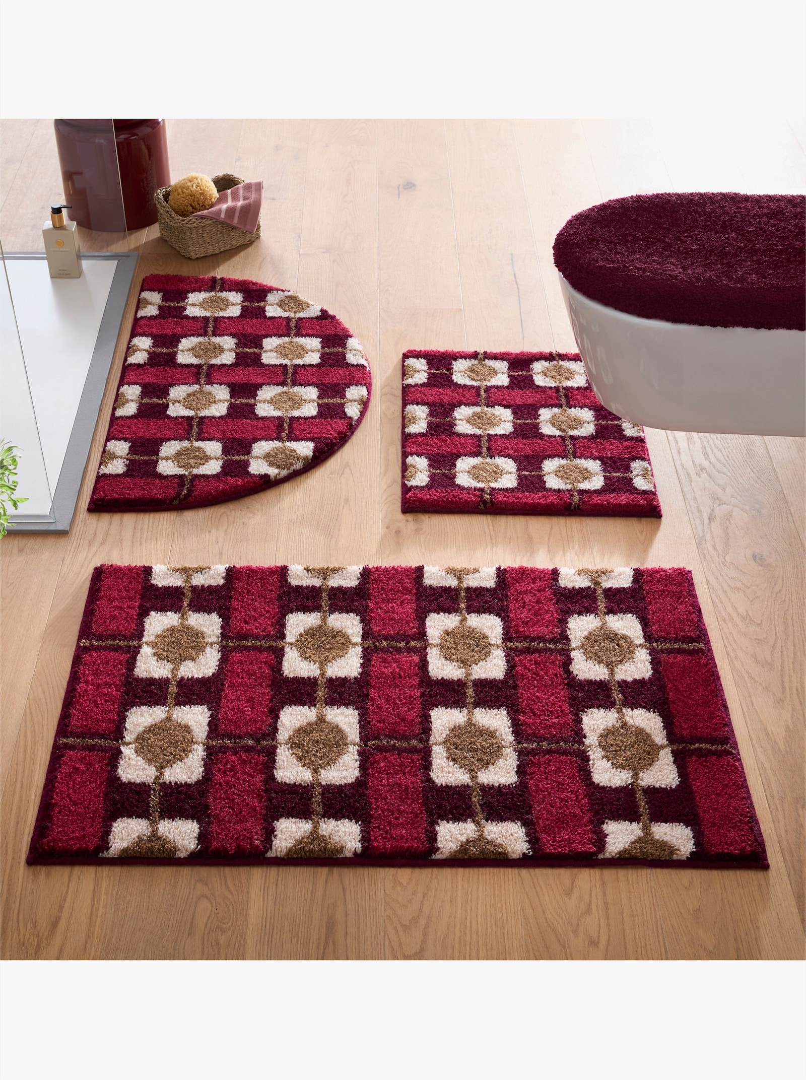 Grund Badematte - bordeaux-gemustert