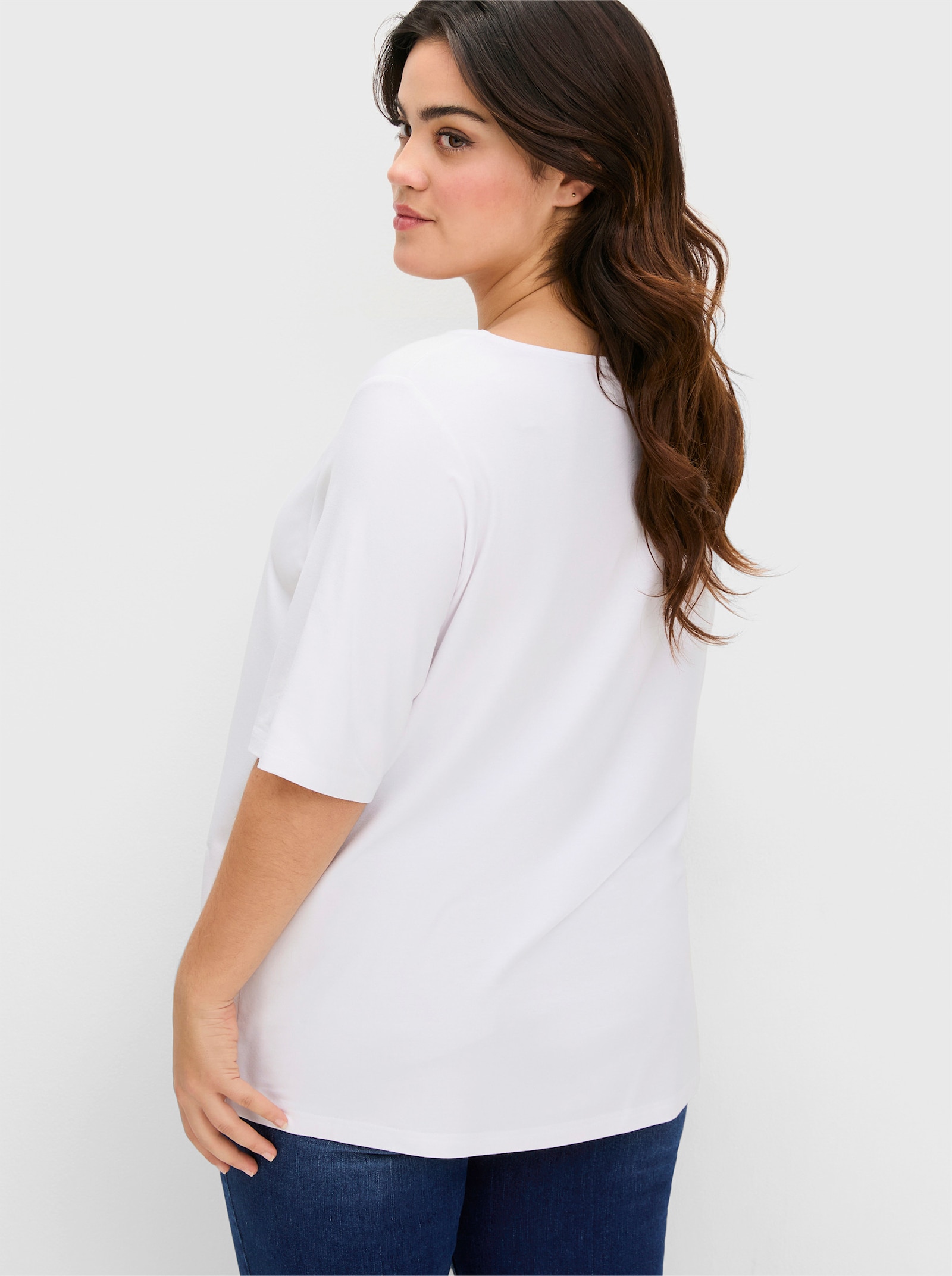 sheego Shirt mit Karree-Ausschnitt, leicht tailliert - ecru