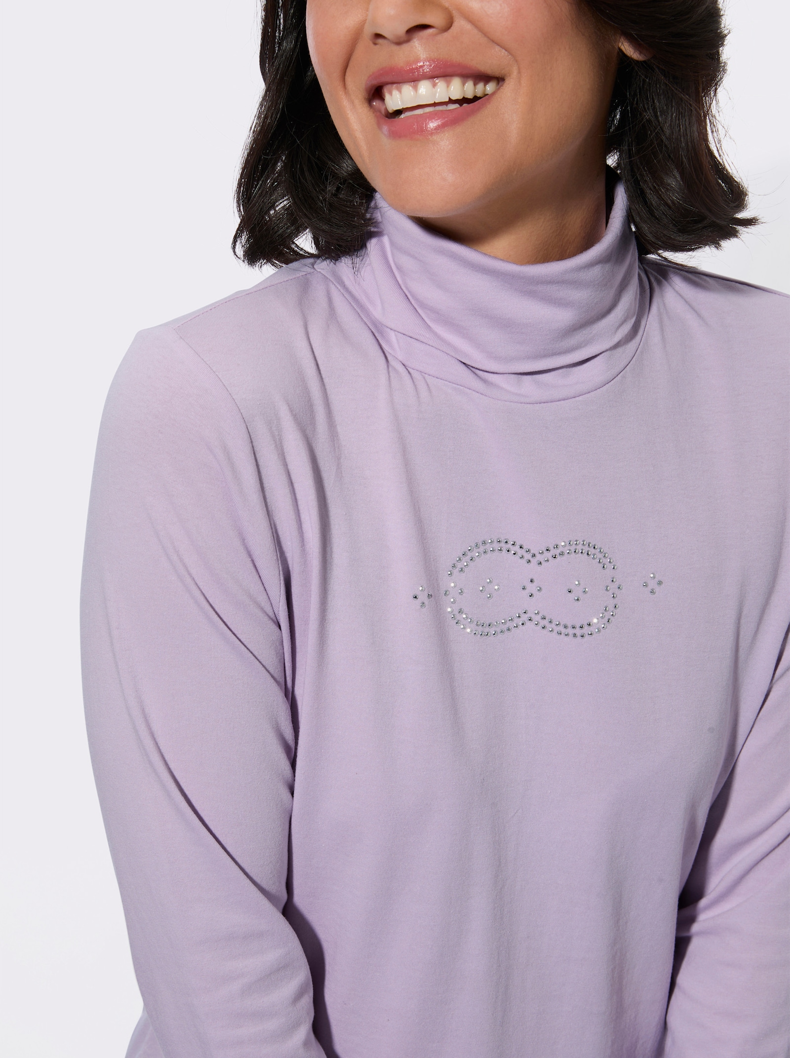Rollkragenshirt mit Metallplättchen-Verzierung - flieder