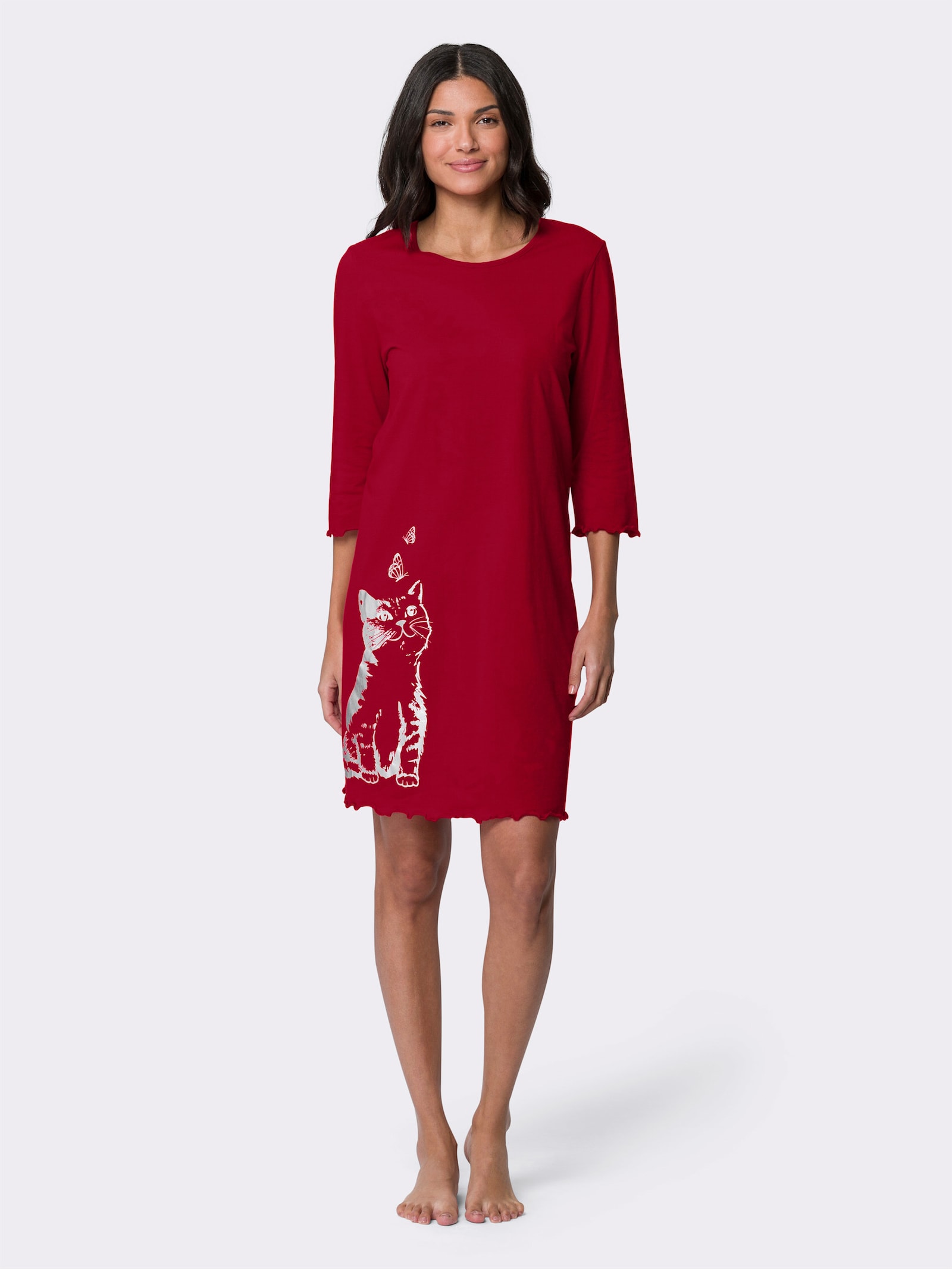 Nočná košeľa, mačacia potlač - červená