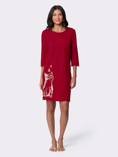 Nachthemd mit Katzen-Druck-Motiv - rot