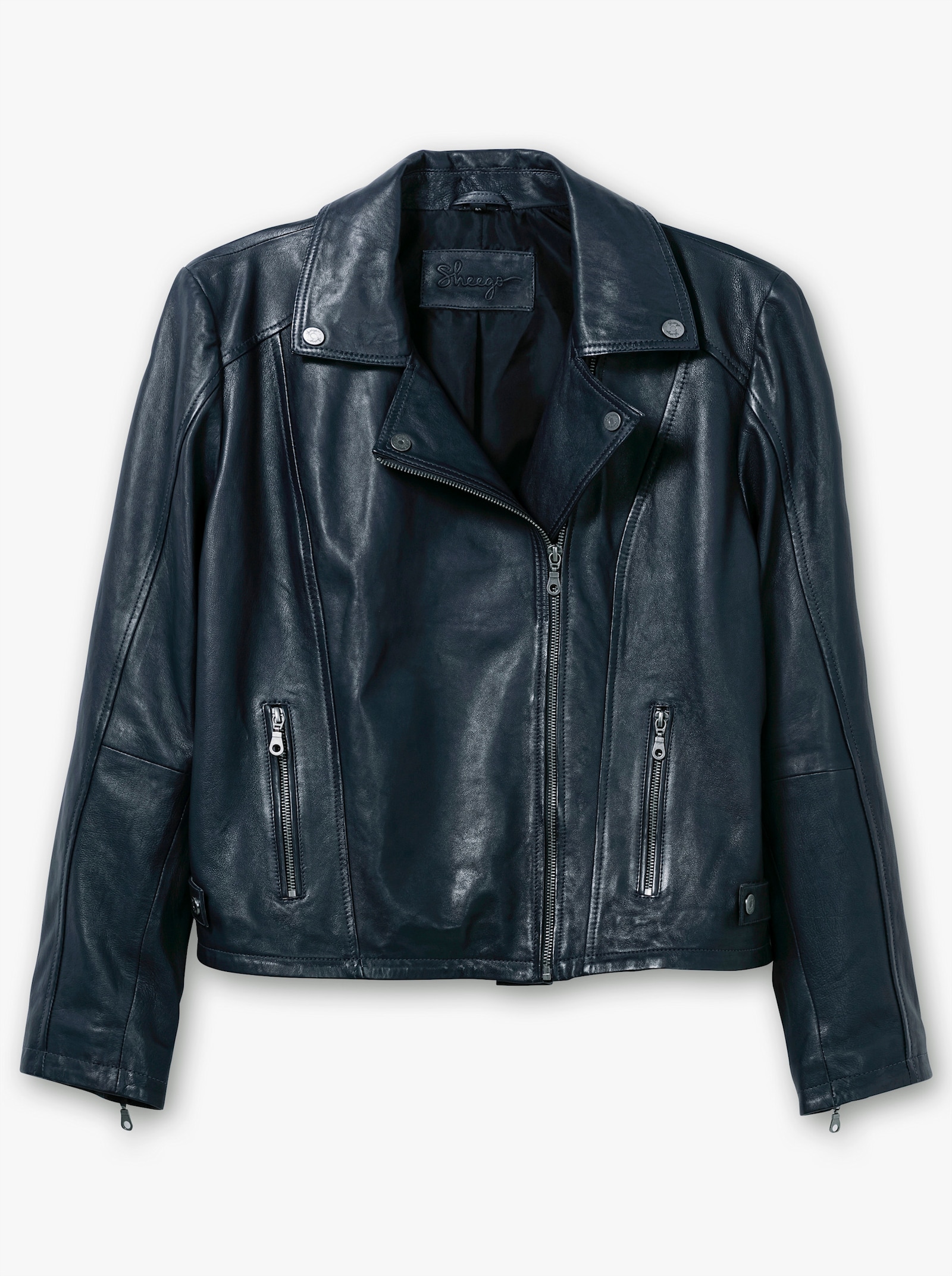 sheego Bikerjacke aus weichem Lammnappa-Leder - nachtblau