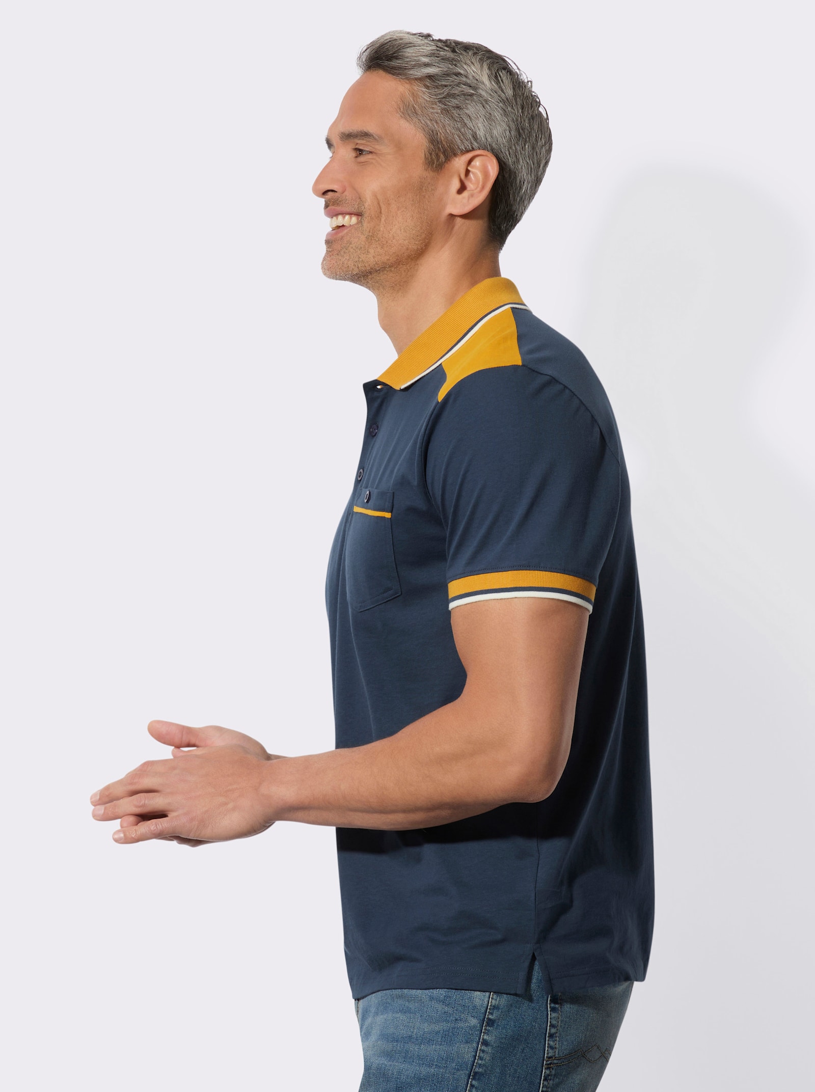 Poloshirt met borstzak met knoop - donkerblauw