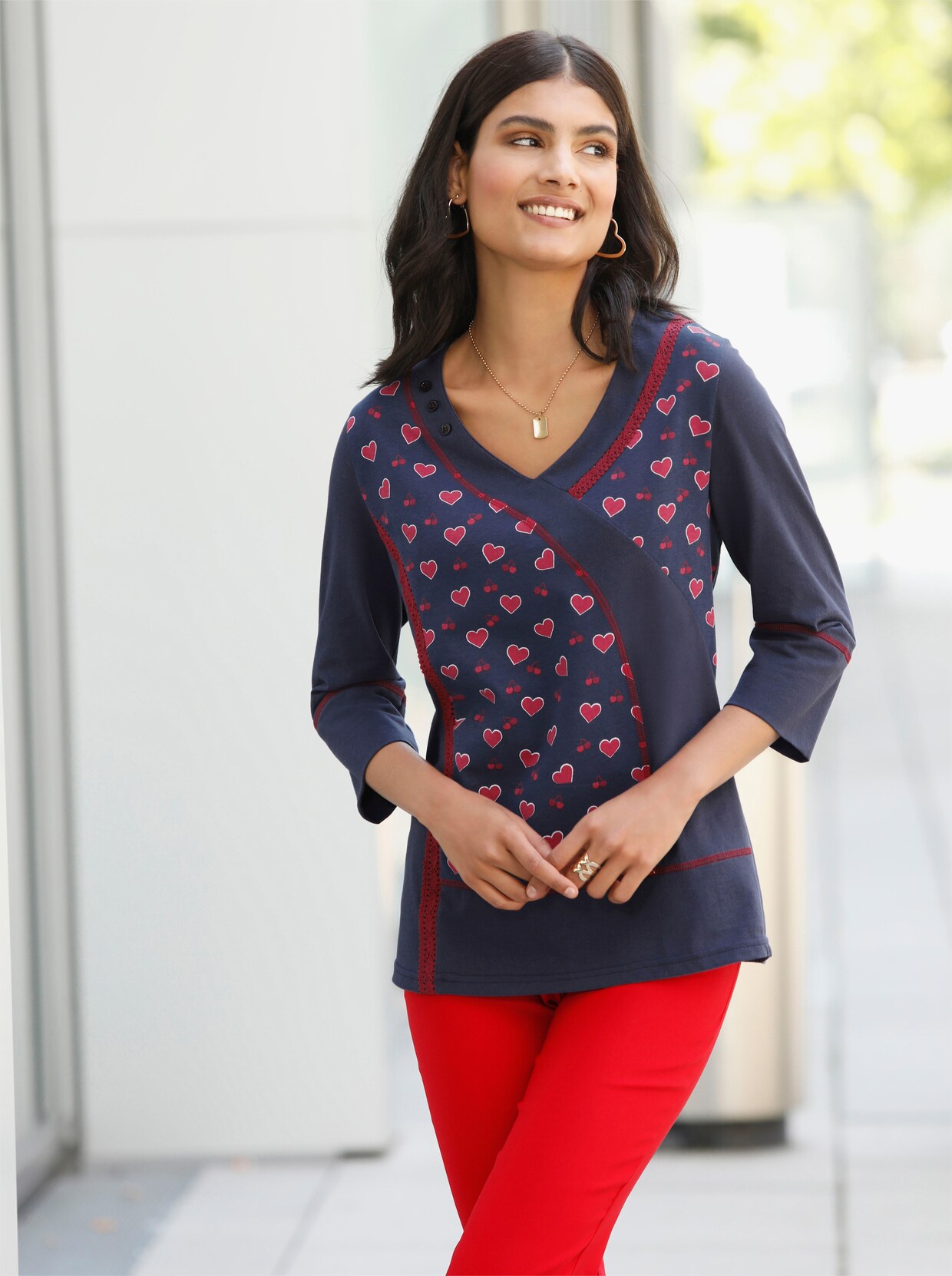 Shirt met 3/4-mouw - nachtblauw geprint